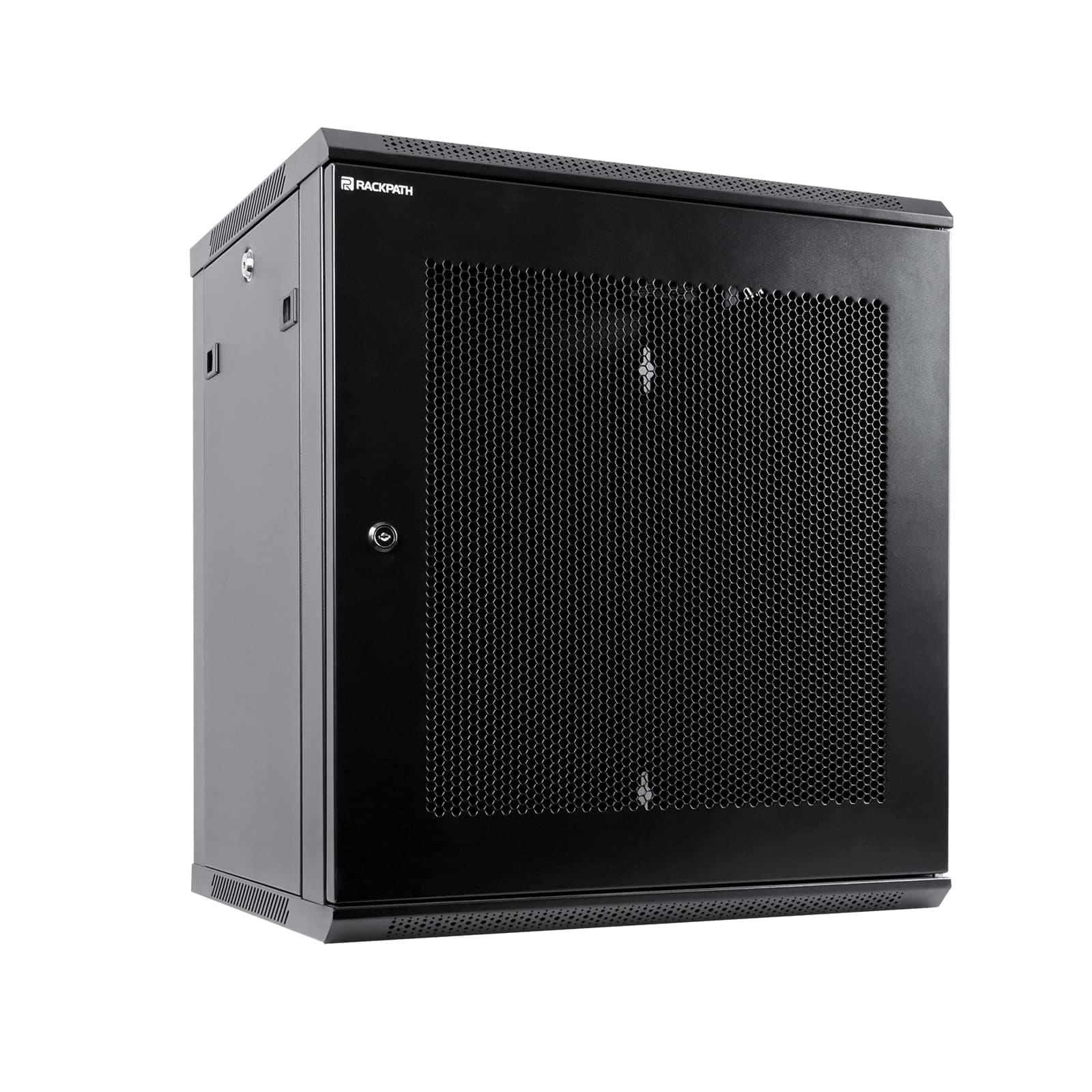 RackPath 12U Wall Mount Server Cabinet Network Rack Enclosure, Quiet Cooling Fan, Perforated Door, Black
