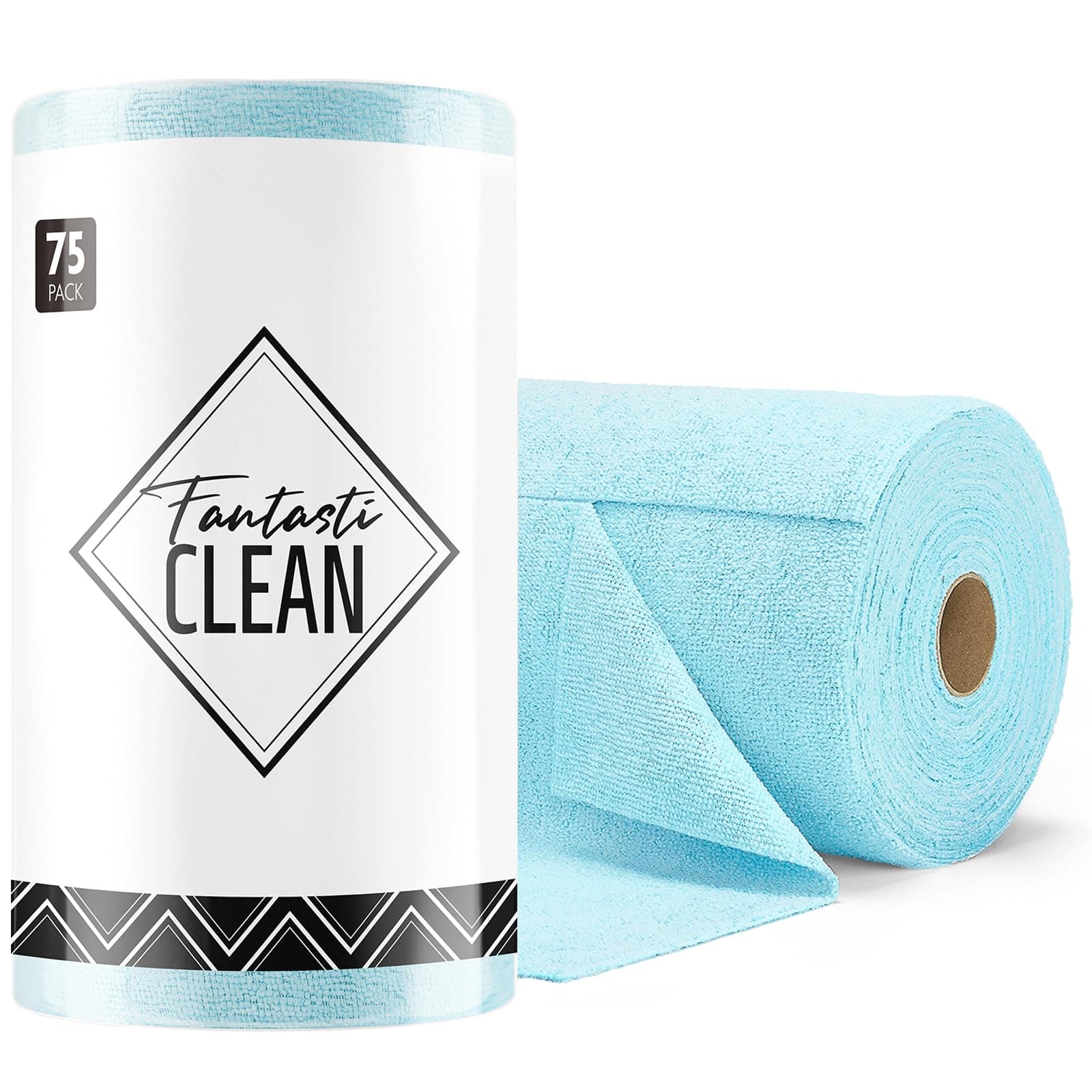 Fantasticlean Microfiber Cleaning Cloth Roll -75 Pack, Tear Away Microfiber Towels, 12" x 12", Reusable, Washable, Scratch Free, Ultra Absorbent Dishcloth for All-Around Cleaning Supplies (Blue)