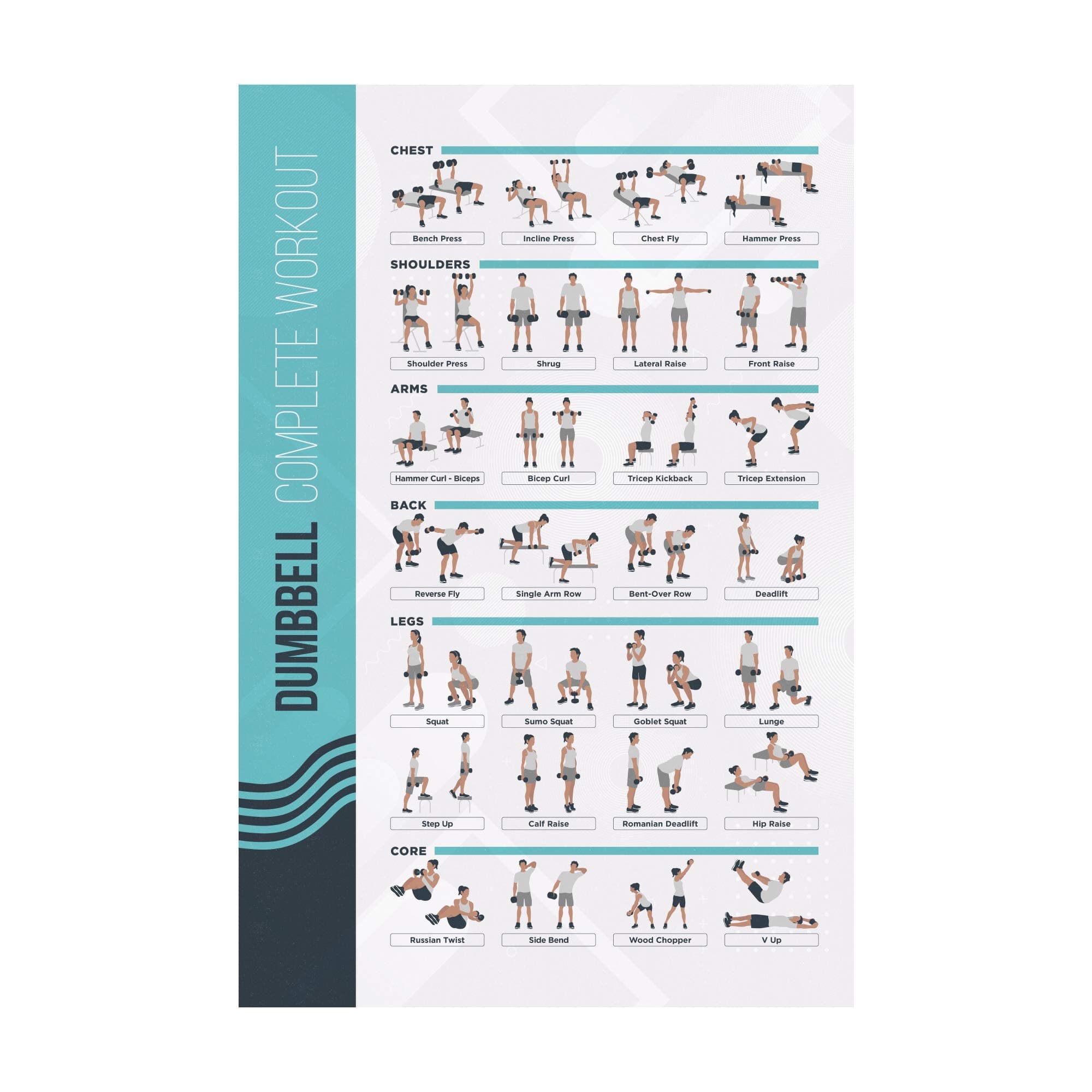 FitMate Dumbbell Workout Exercise Poster - Workout Routine with Free Weights, Home Gym Decor, Room Guide (16.5 x 25 Inch)