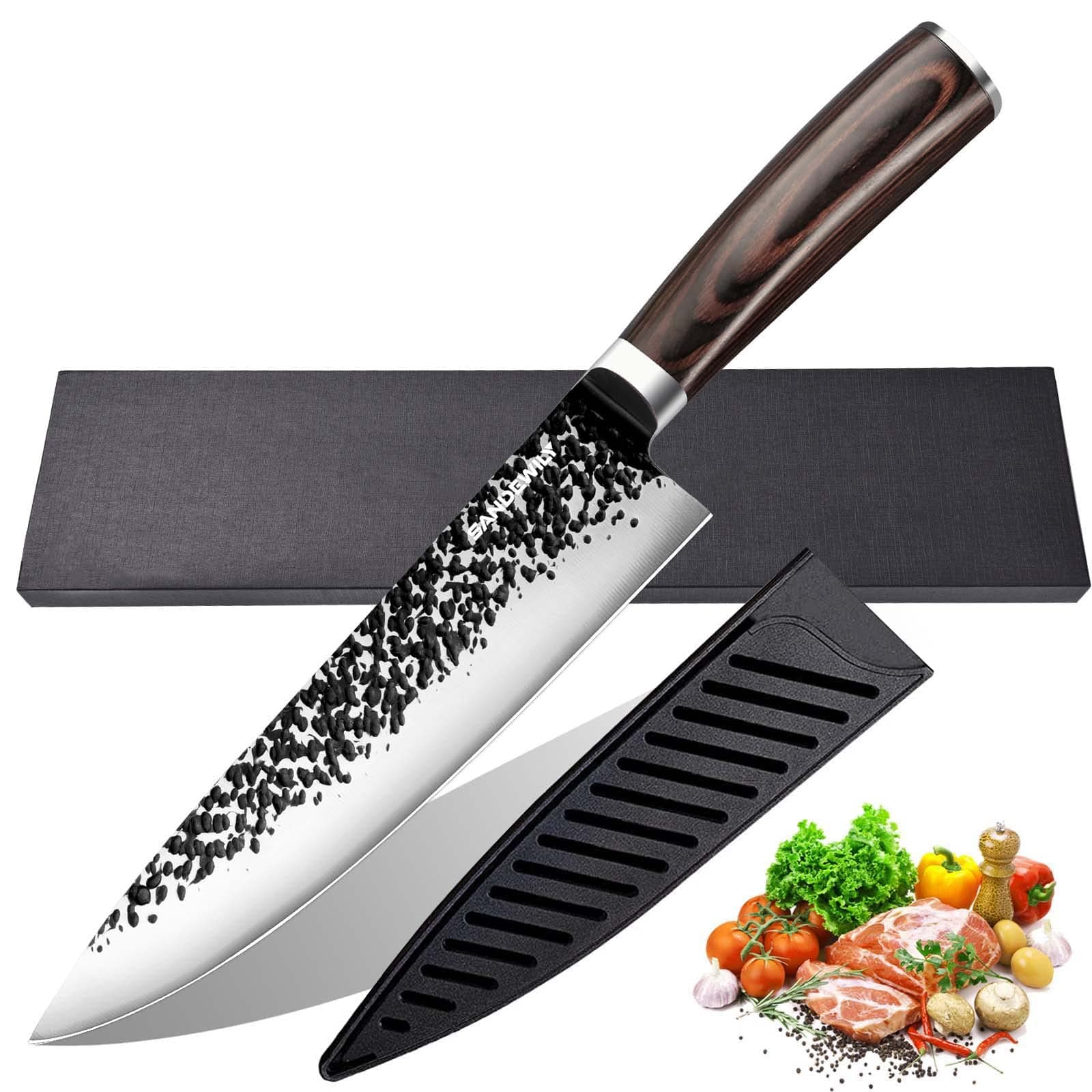 Chef Knife - Ultra Sharp Pro 8 Inch Kitchen Knife Made of High Carbon Stainless Steel,Hand Forged Japanese Knife with Sheath,Ergonomic Pakkawood Handle and Gift Box