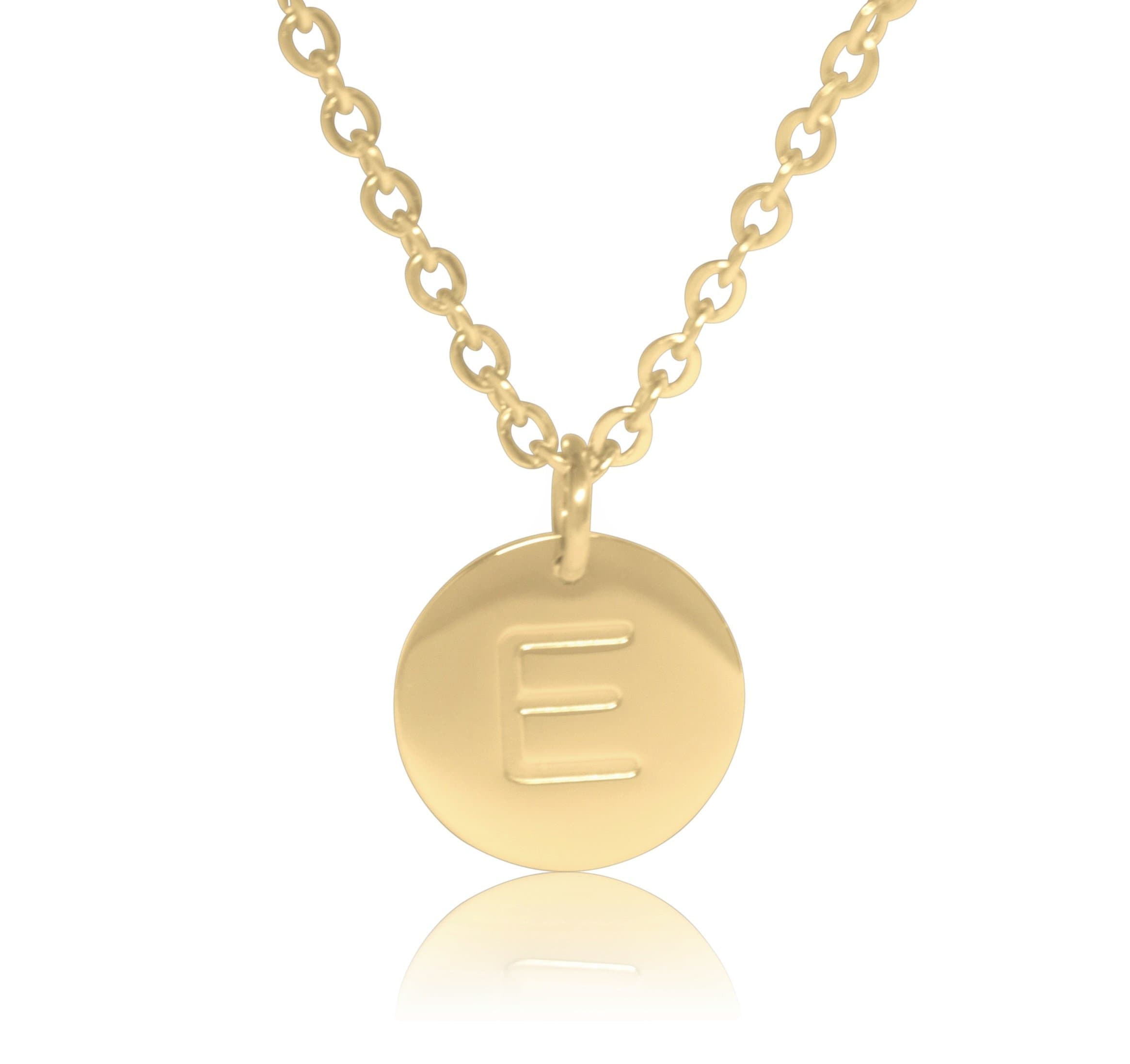 18K Gold-Plated Round Disc Engraved Initial Pendant 18” Adjustable Necklace with Personalized Alphabet Letter (E)