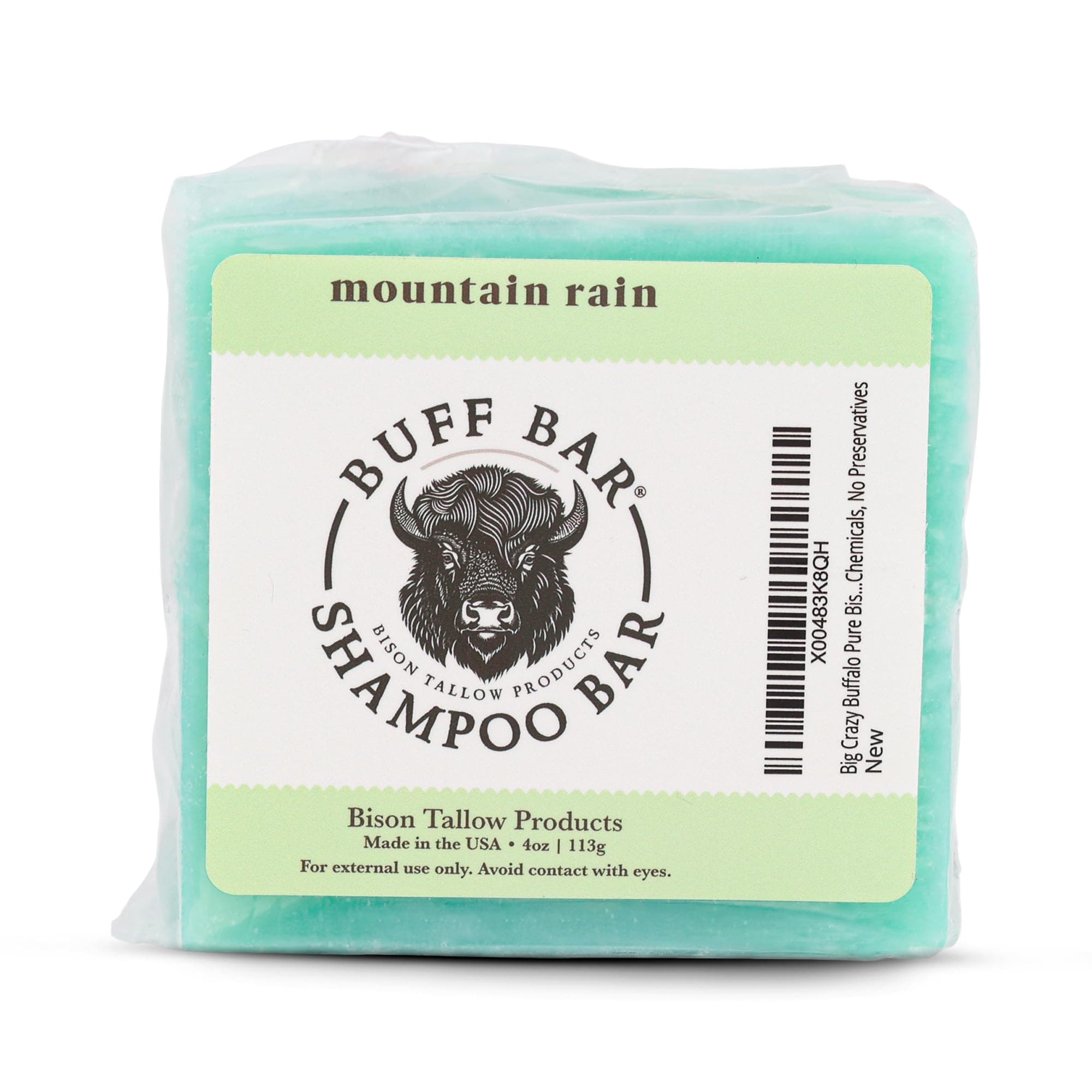 Pure Bison Tallow Buff Shampoo Bar, Mountain Rain, (2 pack) - Scents of Sea Salt, Moss, & Freesia - Cleans, Moisturizes, Naturally Derived, No Dyes, No Chemicals, No Preservatives