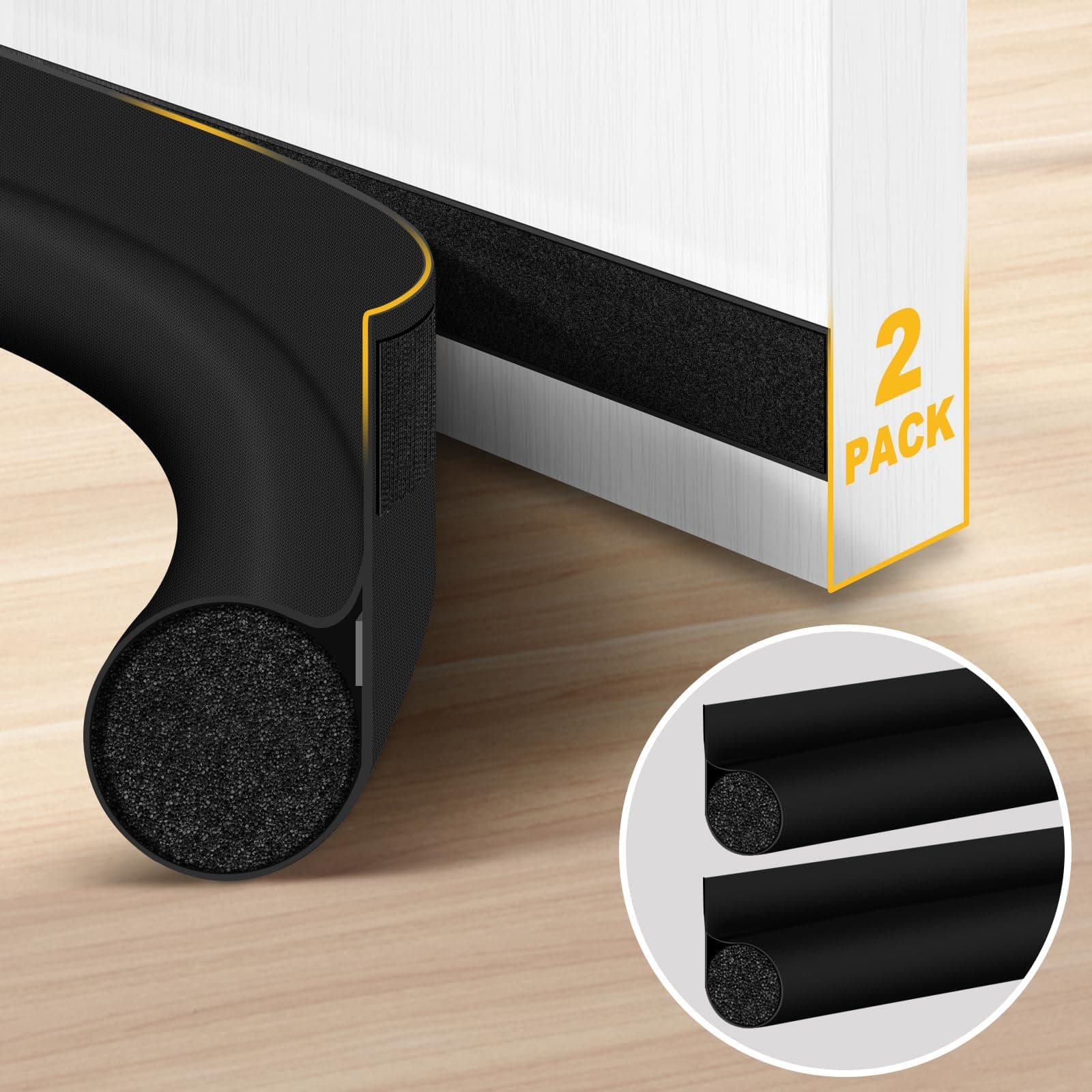 HomeProtect Door Draft Stopper 2 Pack Adjustable, Door Sweep for Bottom of Door, Weather Stripping Door Seal Interior & Exterior, Block Cold Air, Sound Light Dust, Easy to Install,32” Black