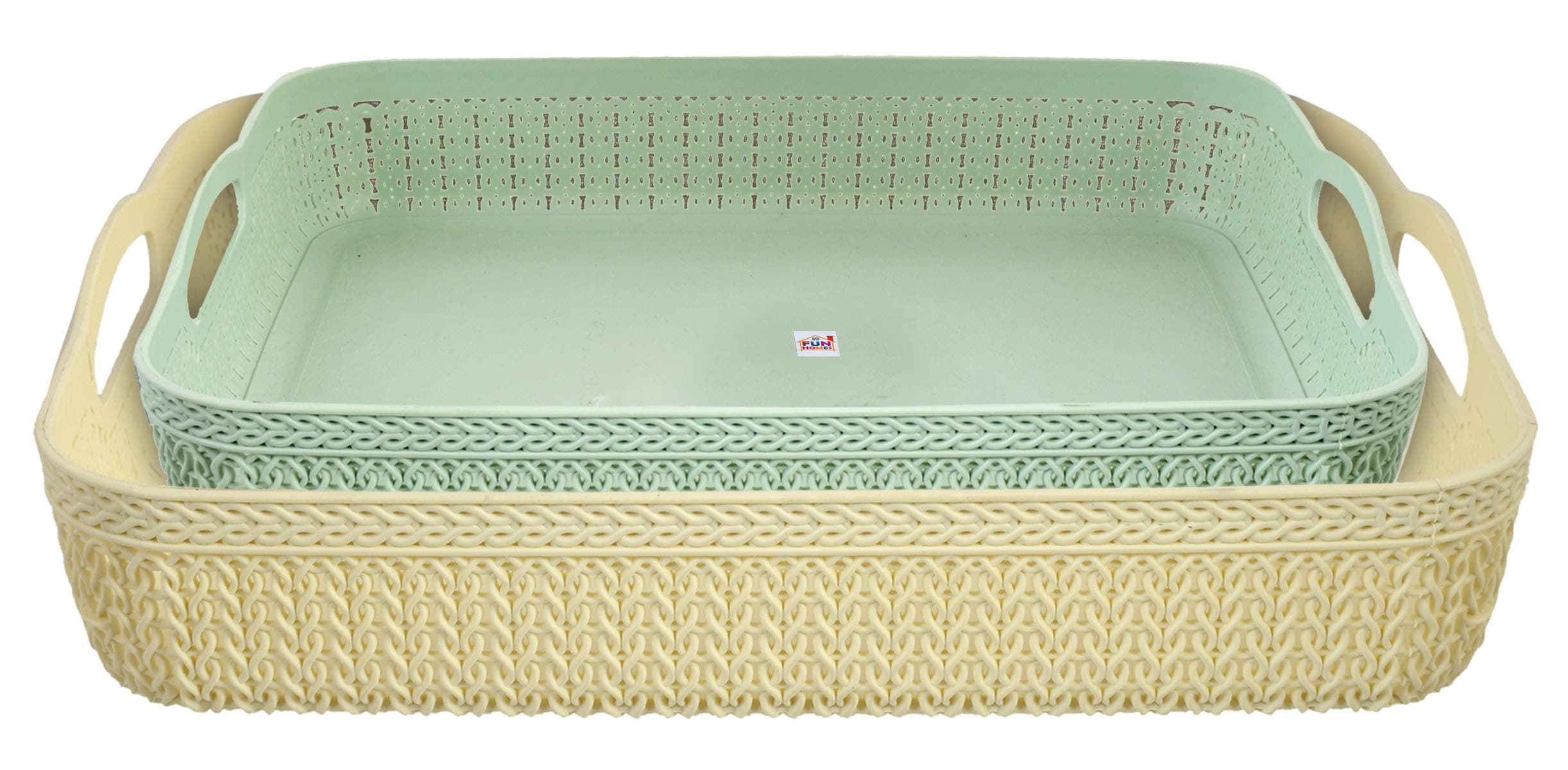 Fun Homes Q-3,4 Unbreakable 2 Pieces Plastic Multipurpose Small & Large Size Net Storage Basket For Office, Kitchen,Bathroom With Handle,Multi