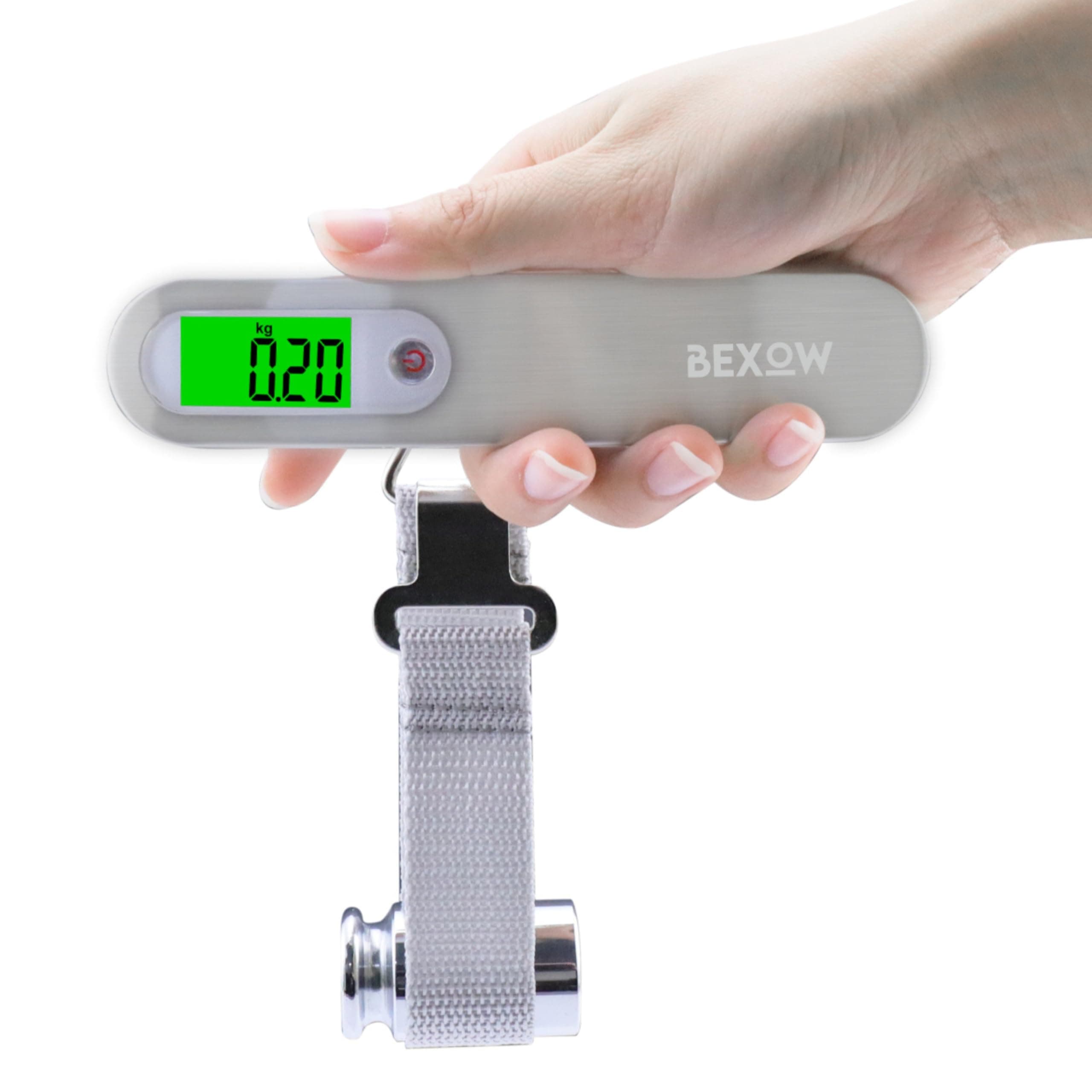 BEXOW Digital Luggage Scale, Portable Handheld Scale with LCD Display, 50kg/110lb Capacity for Travel, Baggage Weighing (Metal, Silver-White)
