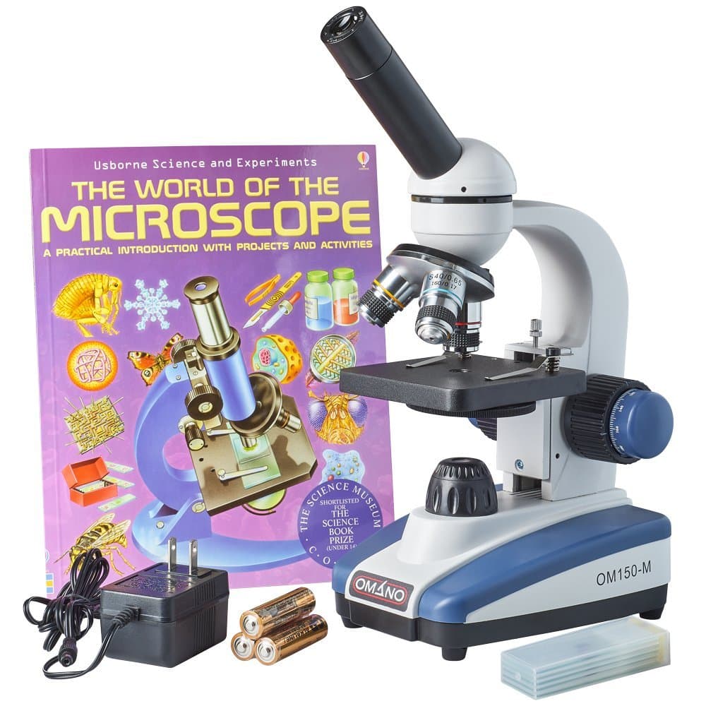 Omano OM150-M-XSP1 LED 40X-400X Student Compound Microscope Gift Package