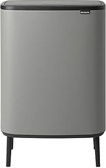 Brabantia Bo Hi Touch Top Kitchen Trash Can with Dual Compartments & Raised Legs | Mineral Concrete Gray | 2 x 8 Gal Inner Buckets | Soft-Close, Light Touch Opening, Stay-Open Lid | + Trash Bags