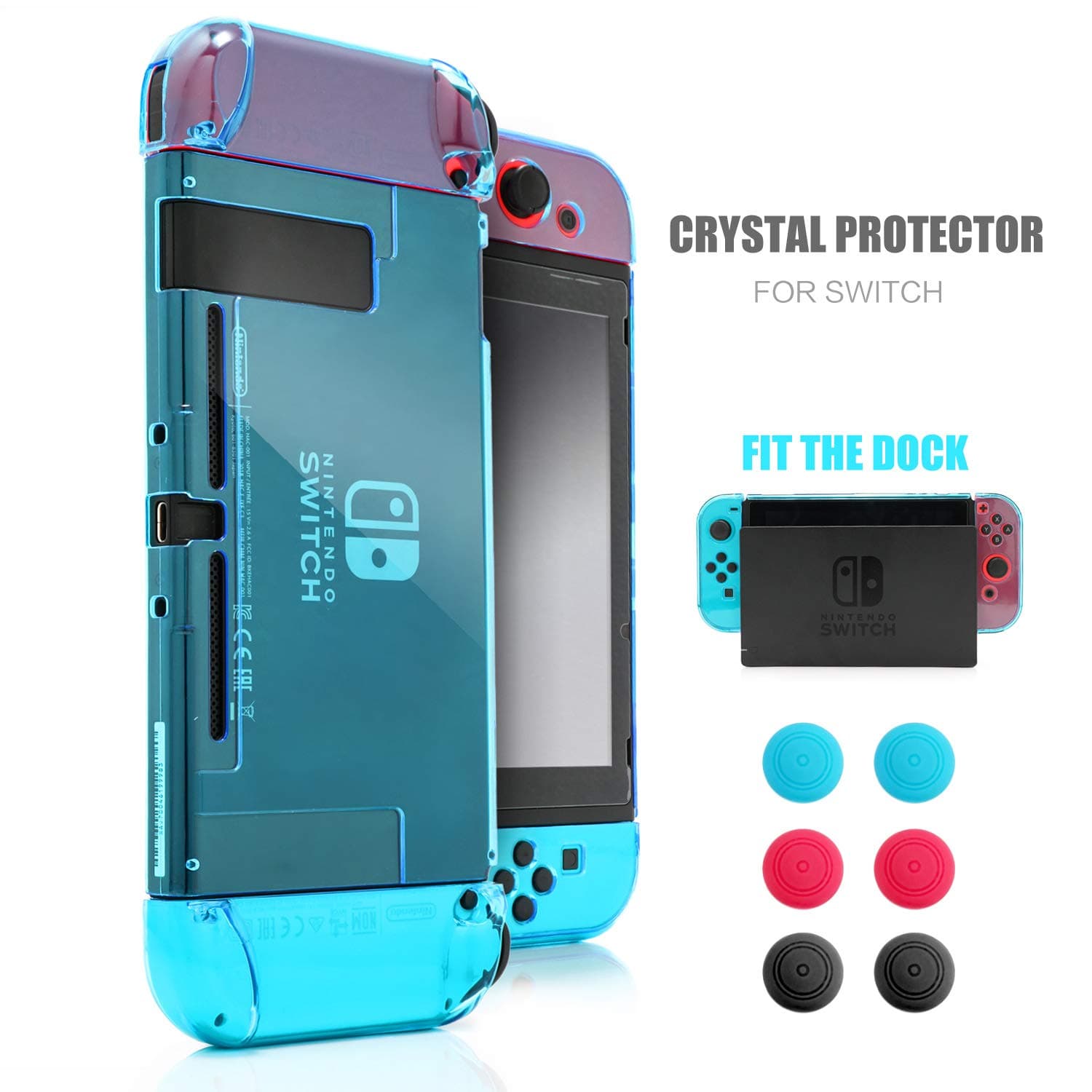 Dockable Case for Nintendo Switch, Protective Case for Nintendo Switch with a Tempered Glass Screen Protector and 6 Joy Stick Covers, Fit into the Dock Station - Blue