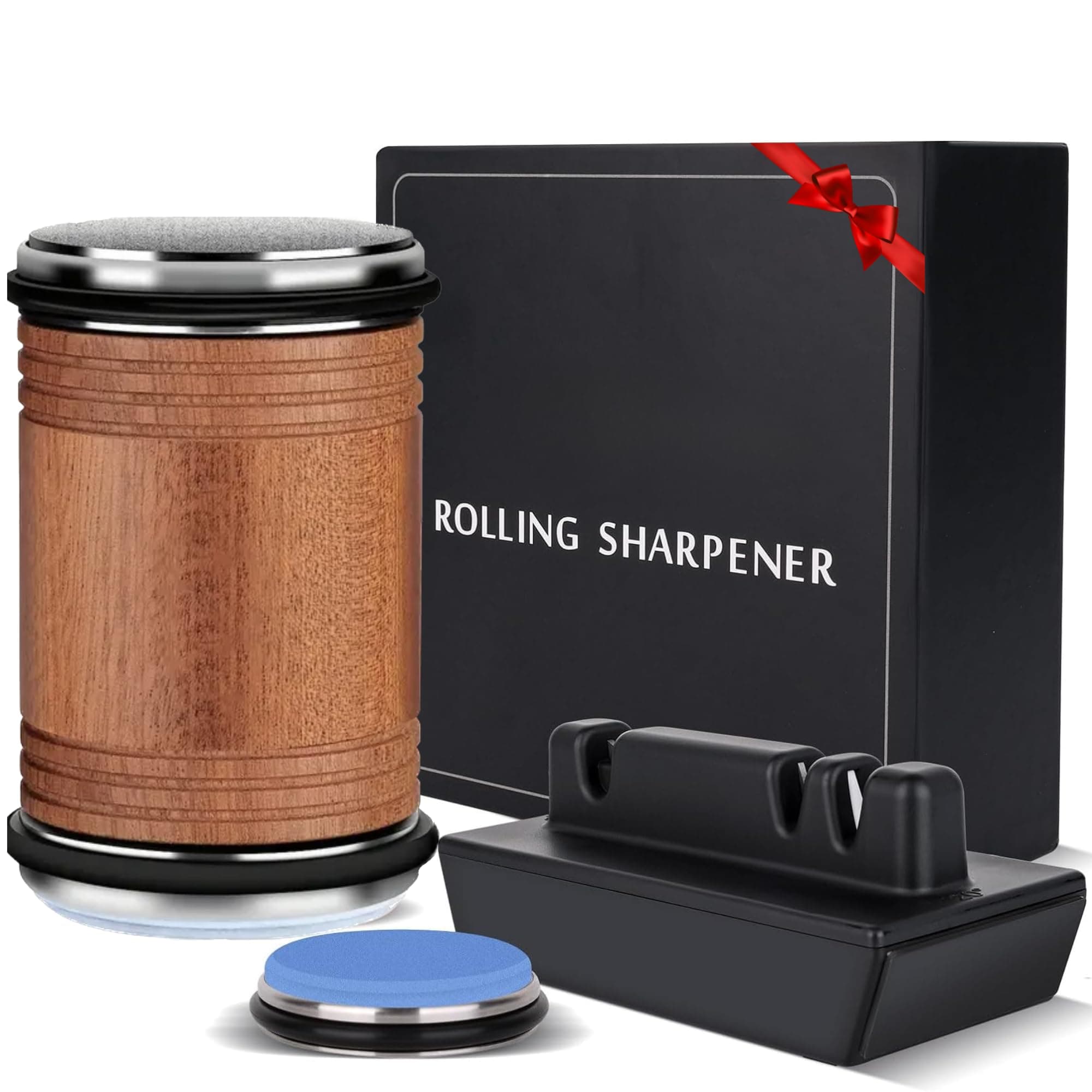 Knife Sharpener Kit Professional Rolling Knife Sharpener with Spare Diamond Disc and User Manual, Diamond & Ceramic Discs, Rolling Knife Sharpener Set With Angle Technology (15, 20 Degrees)