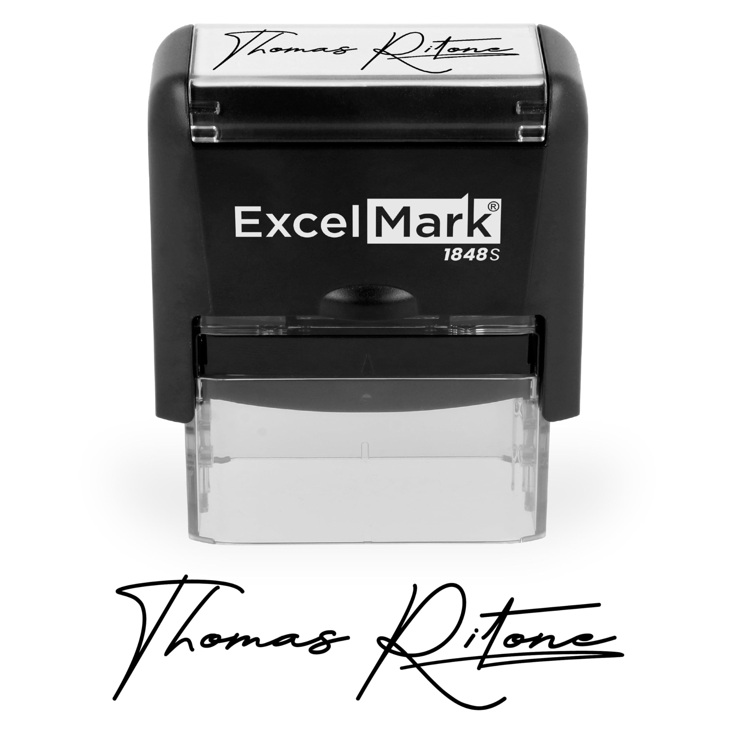 ExcelMark Custom Signature Stamp, Self-Inking Personalized Name Stamp – Upload Your Own Signature Image or Choose Script Font – Refillable Ink for Documents, Checks & Business Use - Medium