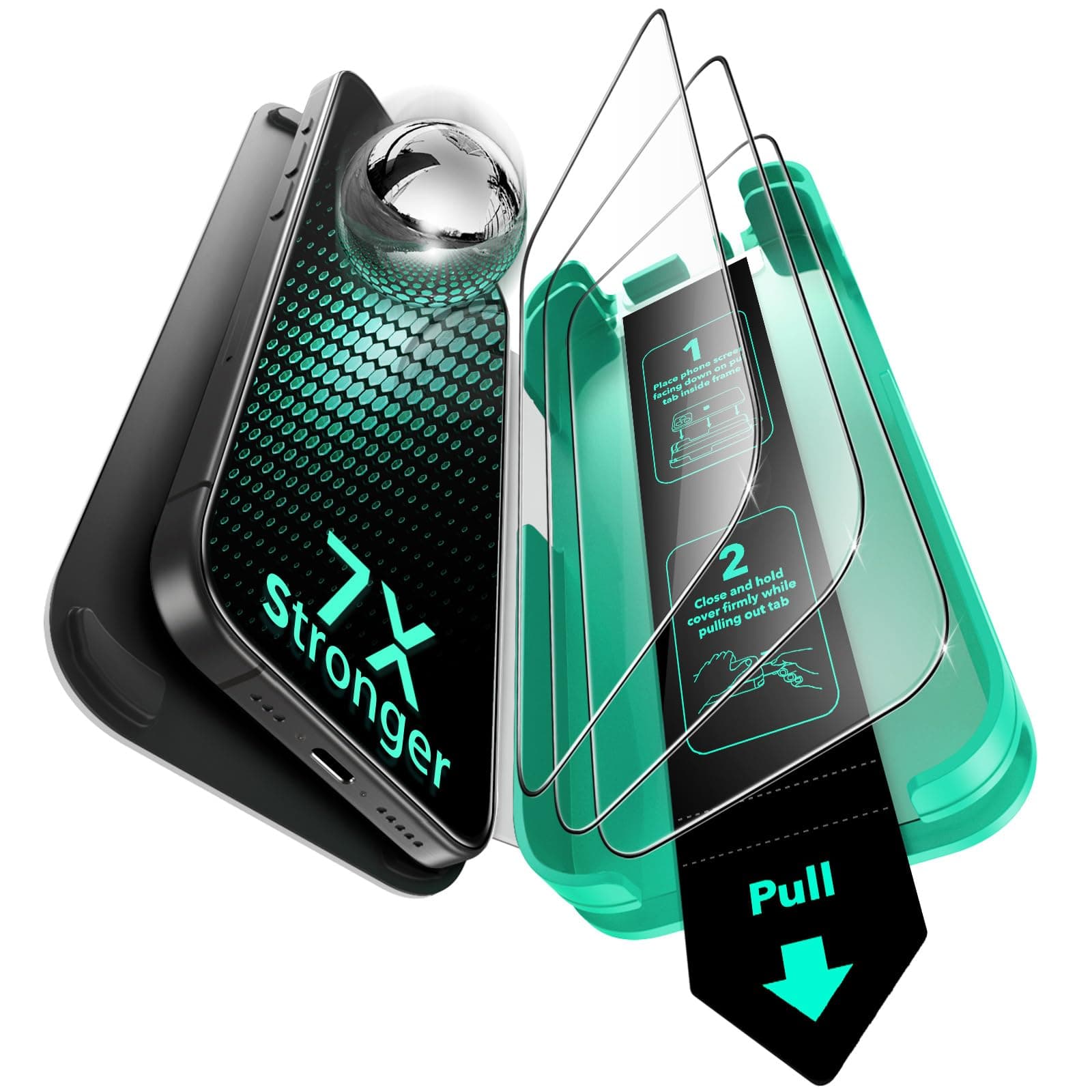 3 Pack 9H+ Glass for iPhone 15 Pro Max Screen Protector, [Military Grade Shatterproof & Longest Durable] Full Coverage Tempered Glass with Updated Easy Installation Tool