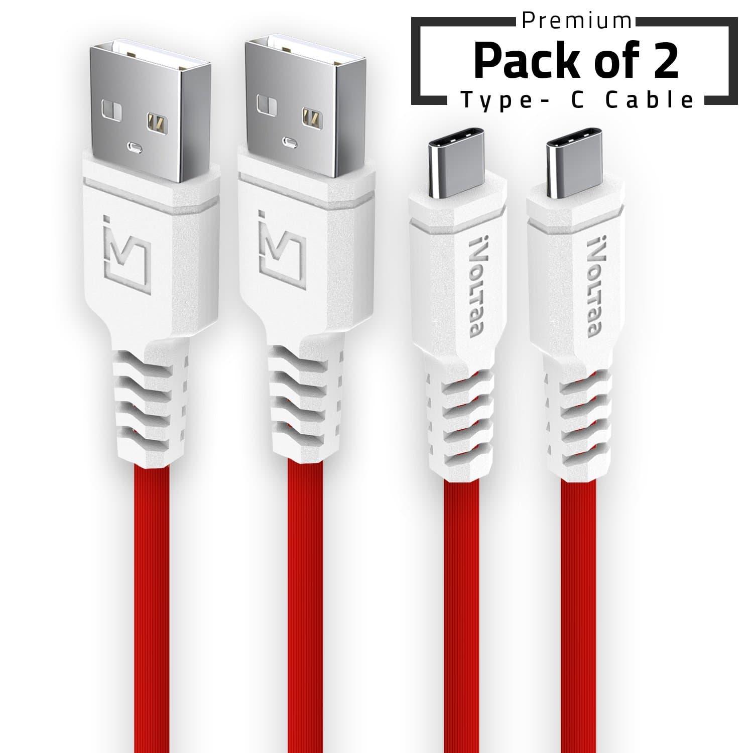 iVoltaa iVPC-IM-TC-P2 1.2m Type-C to USB 2.0 Cable (Red, Pack of 2)