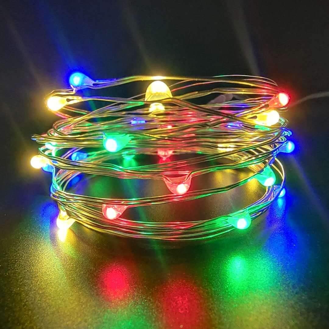Pack 2 Indoor Battery-Operated Led String Lights with Timer,Mini LEDs Fairy Lights for Wedding Centerpiece Christmas Party Lighting Decorations,30 Count LEDs,10FT Silver Wire (Multi)