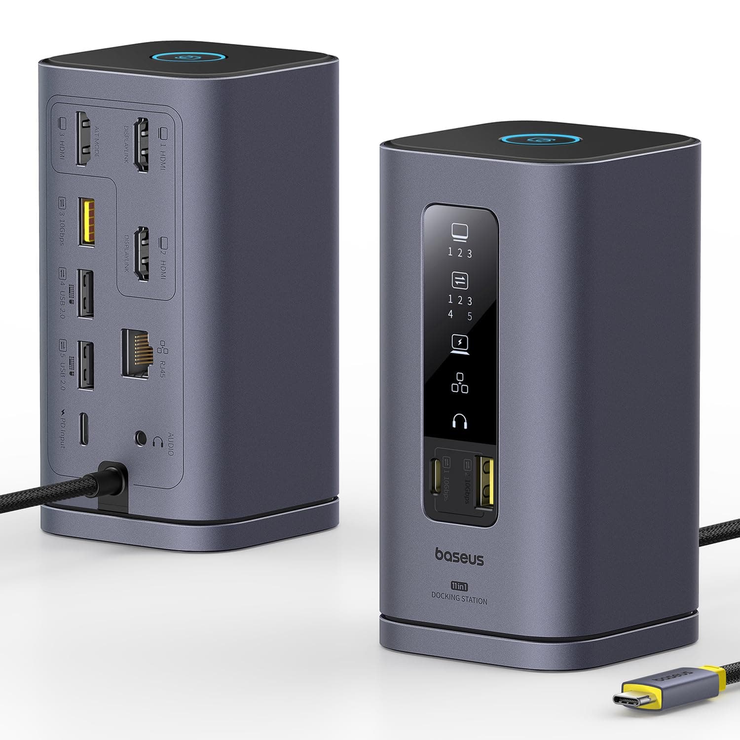 【DisplayLink Driver Required】Baseus Spacemate DisplayLink Docking Station USB-C 11-in-1, supports 3 monitors (4K HDMI), 10Gbps USB-C/A, 100W PD, Gigabit Ethernet, audio, compatible with macOS laptops