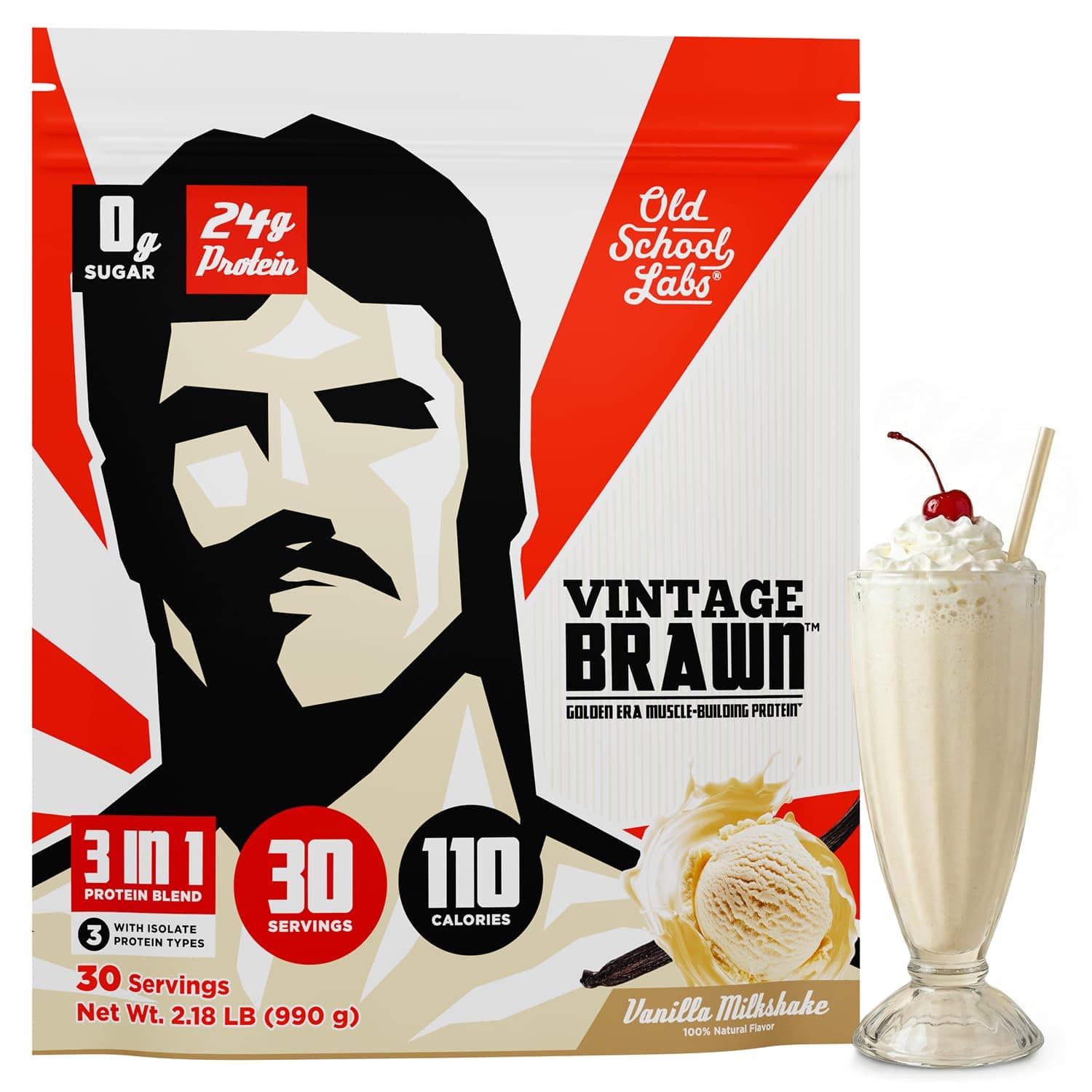 Old School Labs Protein Powder Isolate Sourced from Egg, Milk,& Beef - Made for Men & Women for Building Muscle & Post-Workout Recovery - Zero Sugar, Vanilla Milkshake Flavor - 30 Servings