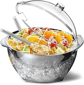 INNOVATIVE LIFE Large Salad Bowl with Ice Chiller Base and Lid, Kitchen Refrigerated Veggie Tray with Two Long Spoons, Party Platters for Food, Clear