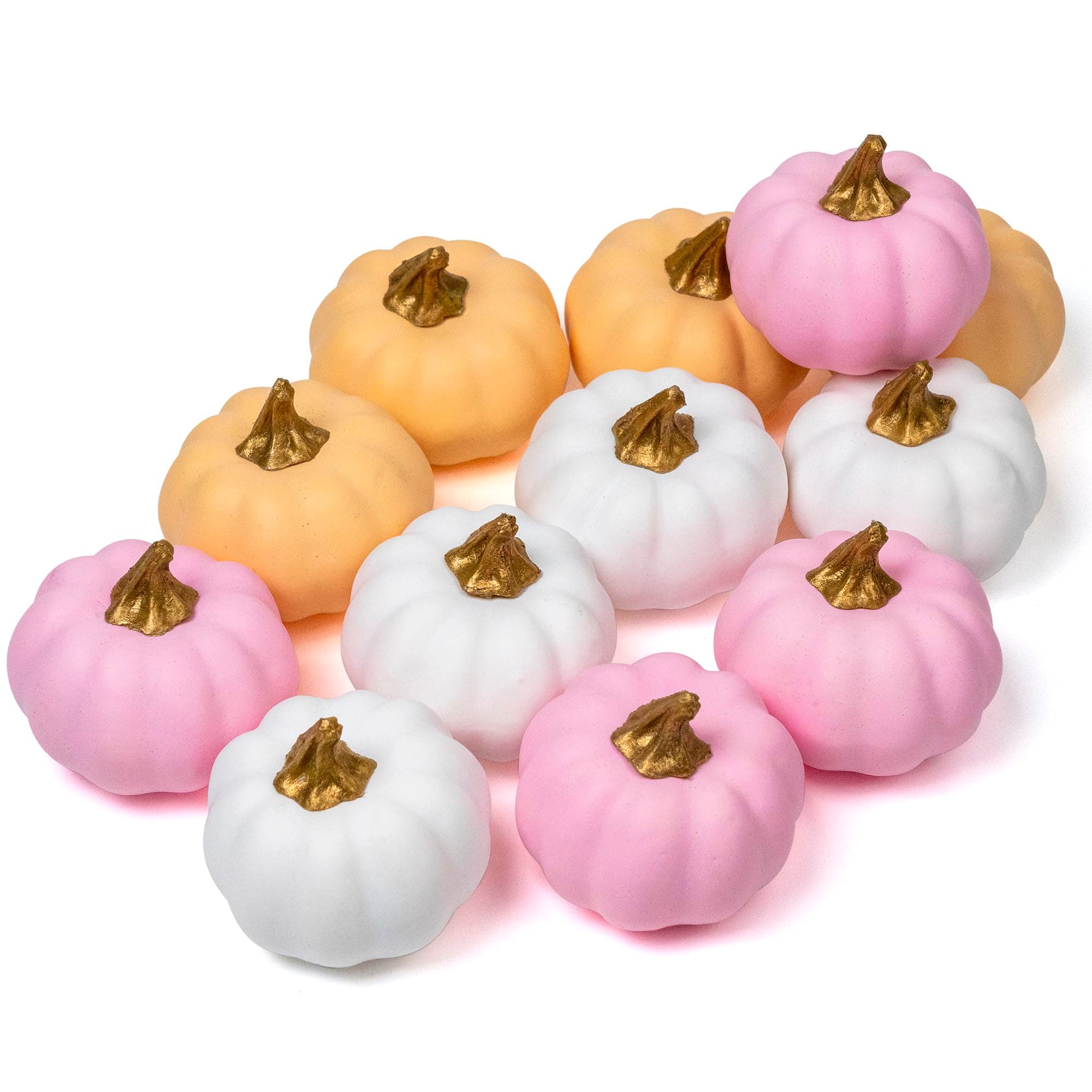 WangLaap 12Pcs Artificial Assorted Pink Pumpkins Bulk Middle Size Pumpkins Stylish Harvest Decoration Faux Foam Pumpkins Decoration for Fall Autumn Home Decor (Pink)