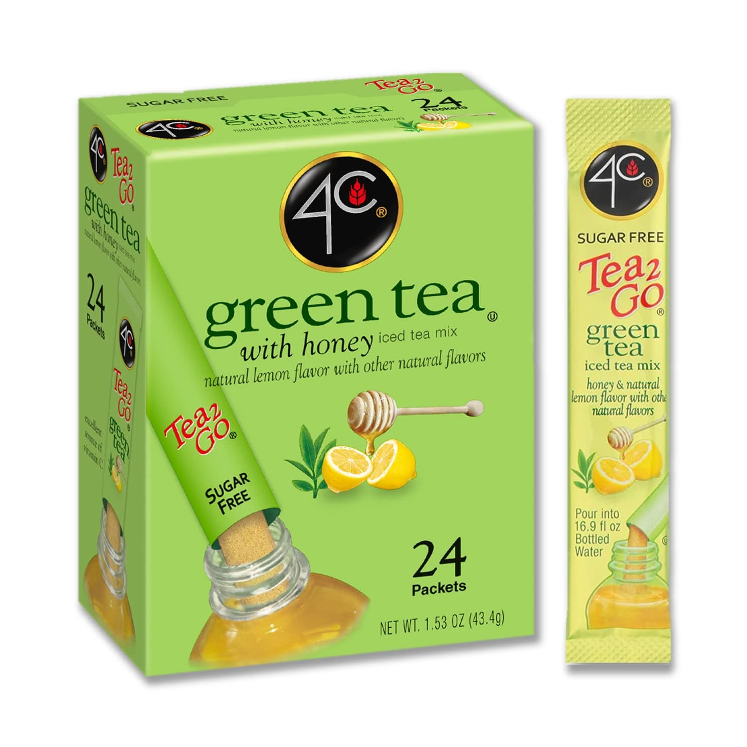 Powder Drink Mix Packets, Green Tea 1 Pack, 24 Count, Singles Stix On the Go, Refreshing Sugar Free Water Flavorings
