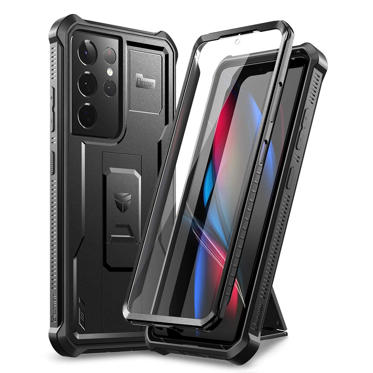 for Samsung Galaxy S21 Ultra Case, [Built in Screen Protector and Kickstand] Heavy Duty Military Grade Protection Shockproof Protective Cover for Samsung Galaxy S21 Ultra 5G, 6.8 inch Black