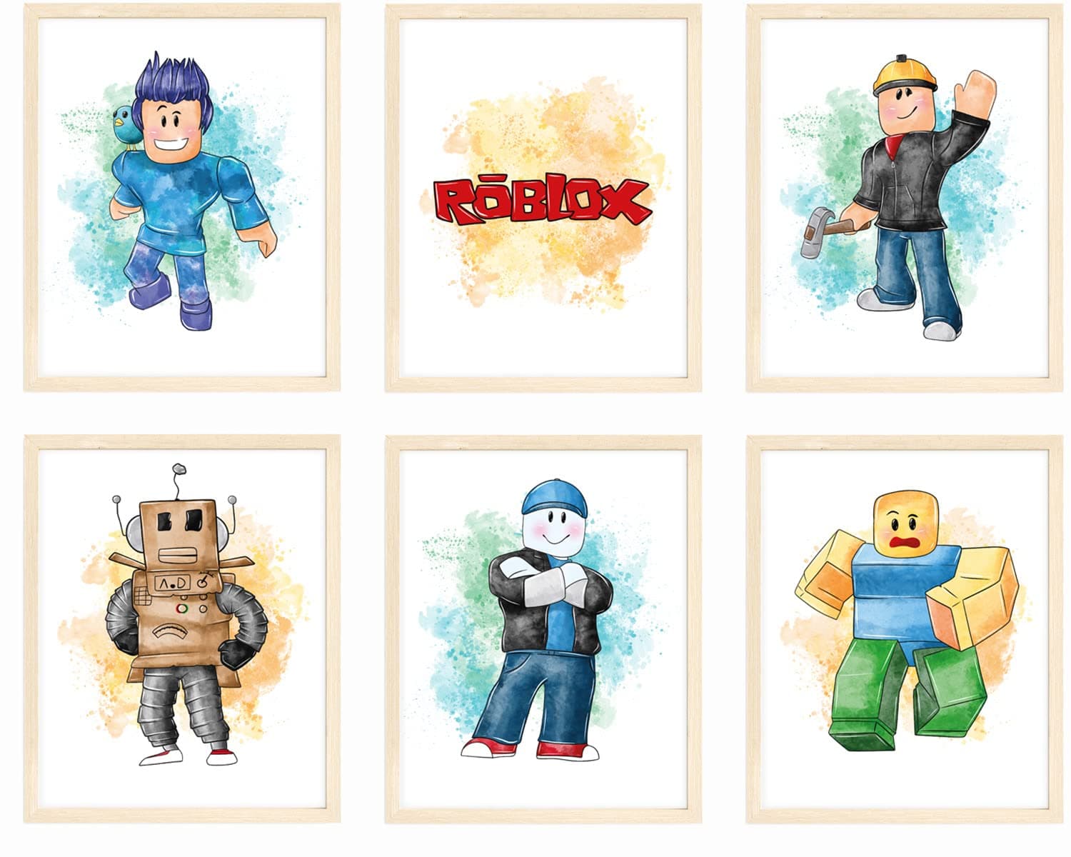 Roblox Posters, Mining Pixel Fun Prints, Gamer Themed Wall Decor, Video Gamer Posters, Posters for Boys Room, Set of 6 Prints, Unframed, 8x10 inches