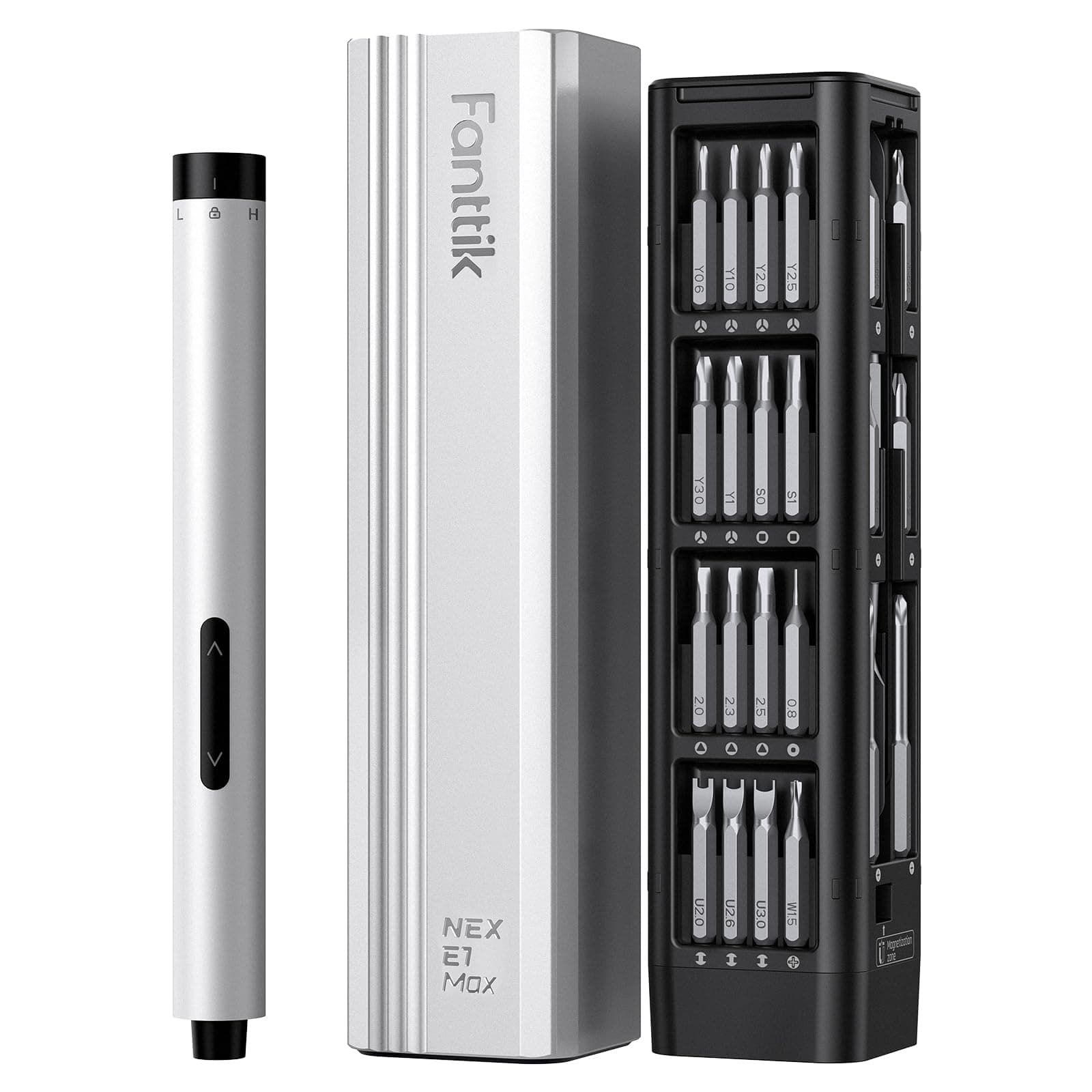 E1 Max 3.7V Electric Screwdriver, Mini Precision Screwdriver Set, 50 Magnetic Bits, Magnetic Storage, 5/32‘’Hex, Repair Tool Kit for Electronics Phone Camera Laptop Watch (Silver)