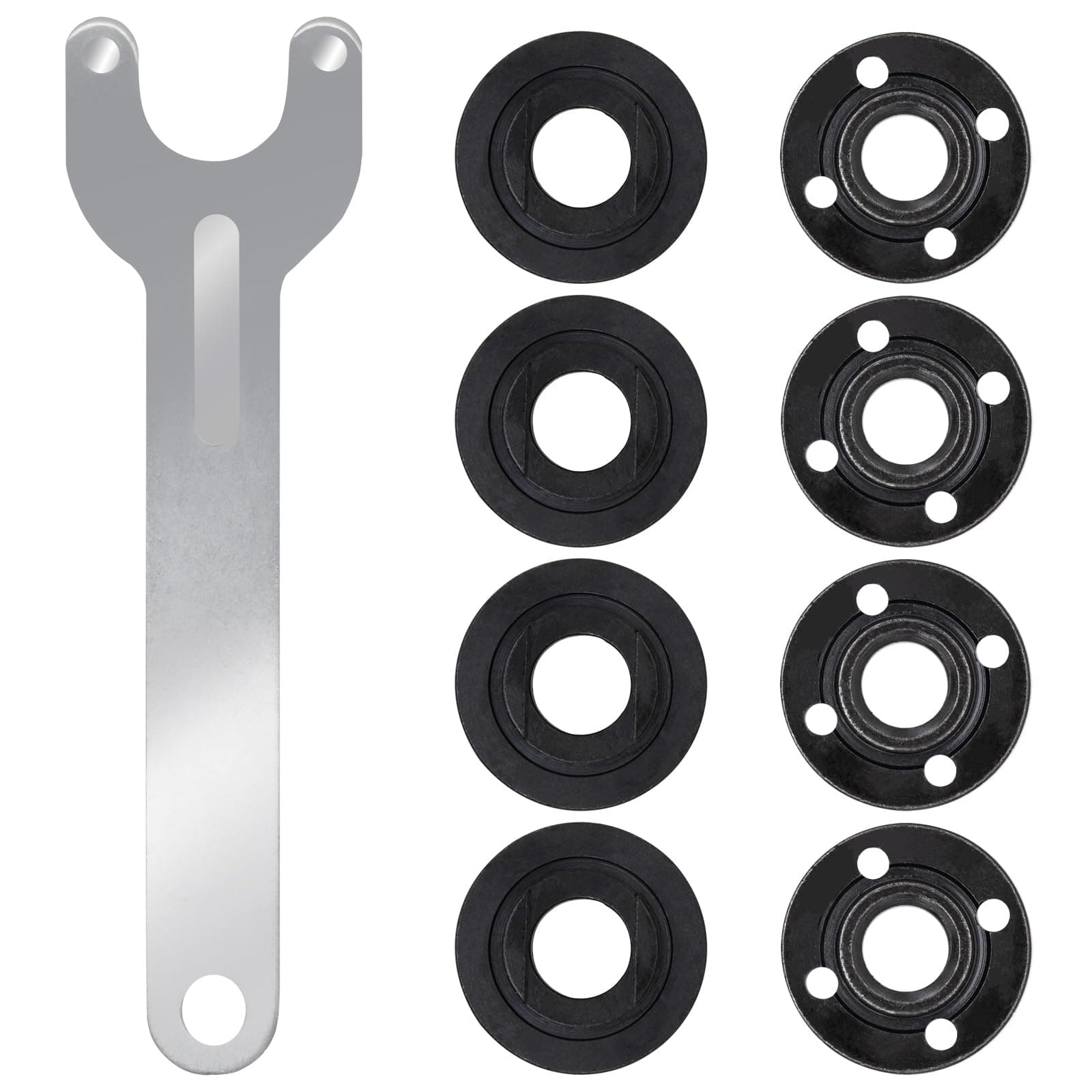 9 Pcs Angle Grinder Wrench Grinder Nut Kit Spanner Wrench 5/8"-11 Compatible with Milwaukee Makita Dewalt 193465-4 Bosch Black Decker Ryobi 4.5" 5" 5/8-11 Replacement Part Angle Grinder Attachments