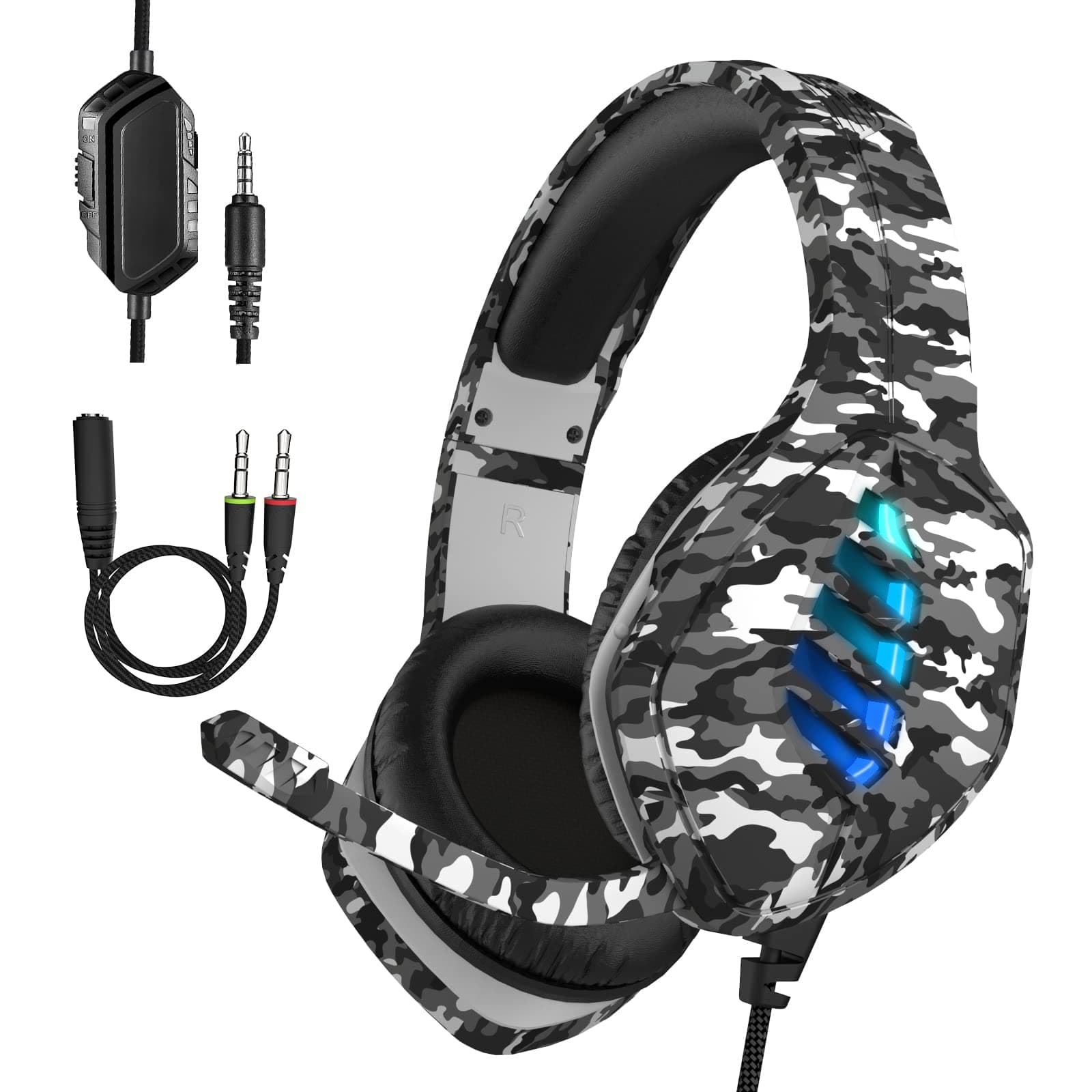 Targeal Gaming Headset with Microphone - for PC, PS4, PS5, Switch, Xbox One, Xbox Series X|S - 3.5mm Jack Gamer Headphone with Noise Canceling Mic - Camo