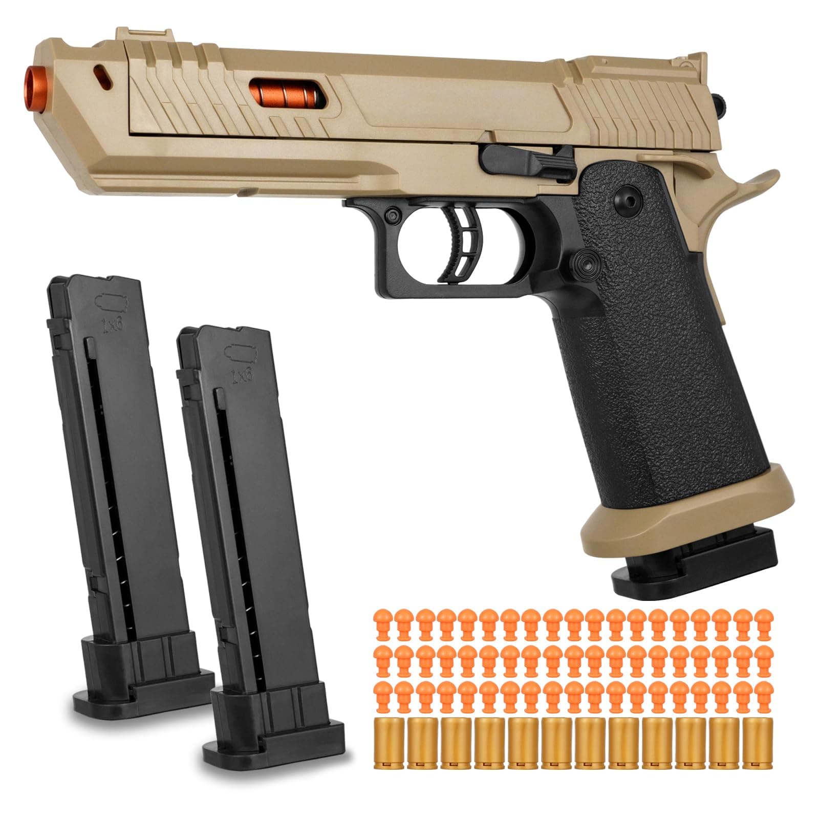 Soft Bullet Toy Gun Shell Ejecting with 120 Bullets, Rapid-fire Realistic Toy Gun for Boys, Shooting Game Toy Pistol Model Gun, Christmas Birthday Gifts for Boys Girls Age 6+ (Sand)