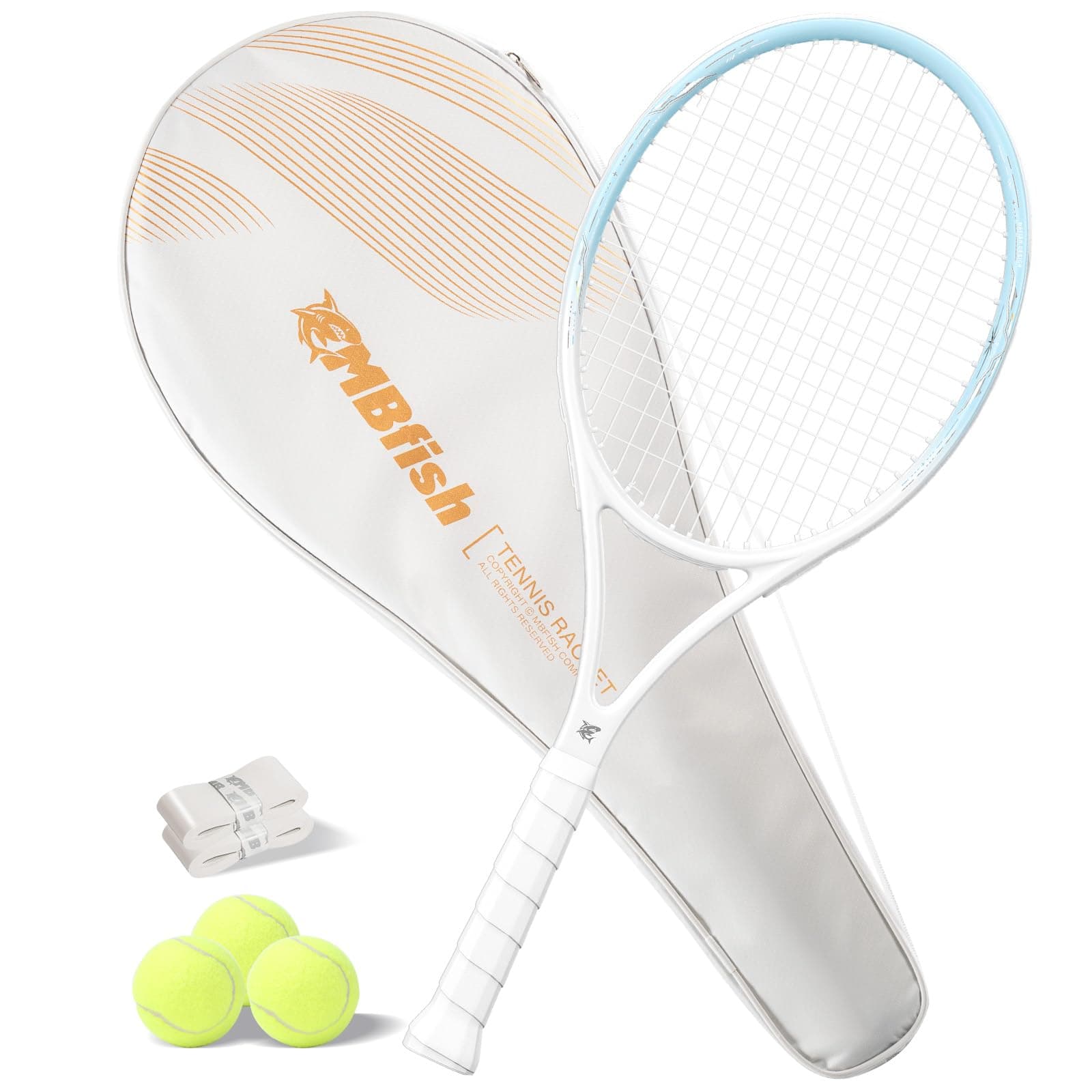 Tennis Racket - Super Value Set with Pre-Strung, Comfortable Handle, 27'' Tennis Racquet for Adults, Natural Series Includes 3 Tennis Balls, 2 Overgrips and 1 Tennis Bag