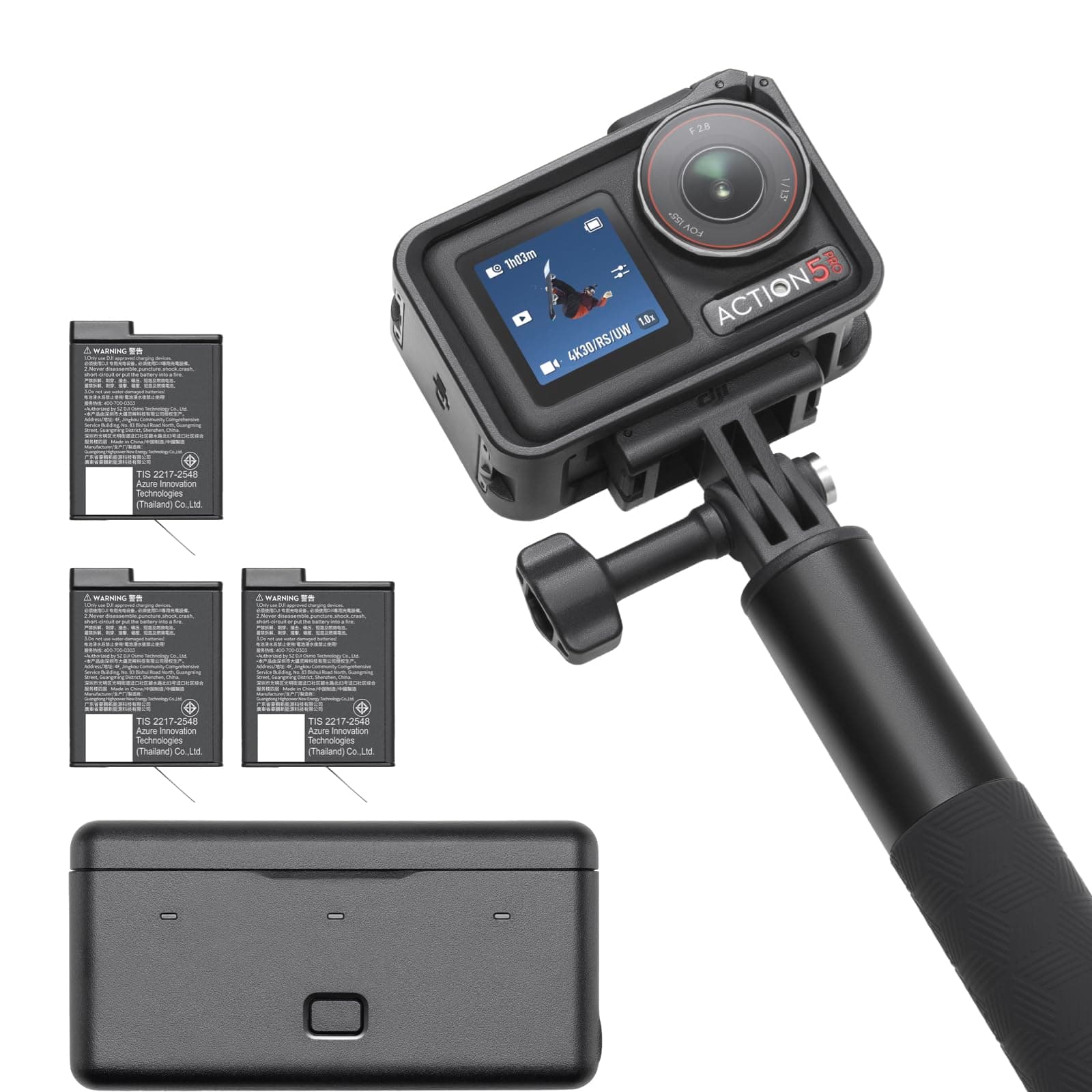DJI Osmo Action 5 Pro Adventure Combo, Action Camera 4K with 1/1.3" Sensor, 12 Hours Extended Battery Life, 3 Batteries, Stabilized, Dual OLED Touch Screen, Mini Action Camera for Travel, Vlog
