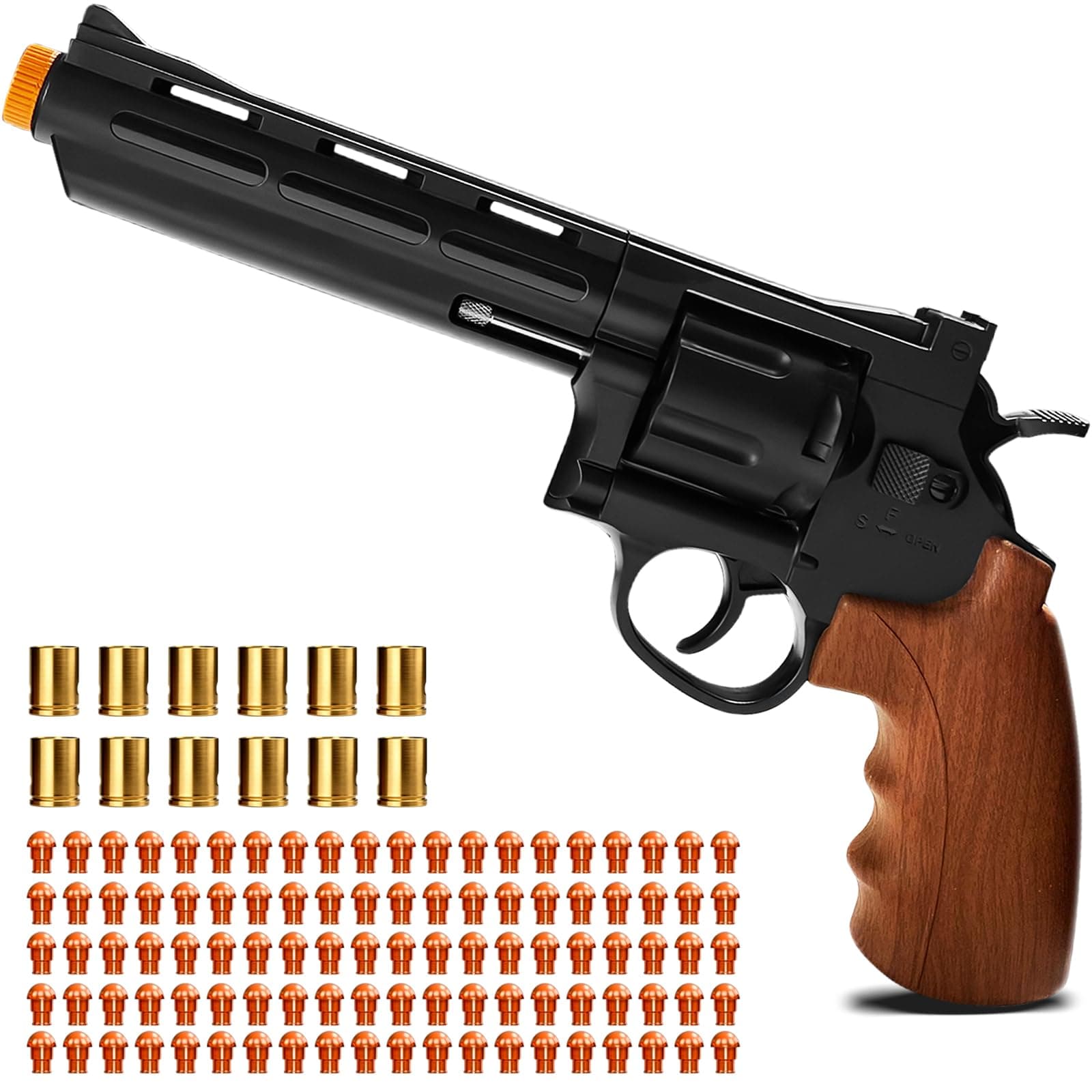 Toy Revolver Gun Shell Ejecting Toy Gun, Toy Gun Pistols with 120 Soft Bullets and 12 Shells, Educational Model Toys Shooting Games Gifts for Boys and Girls, Kids 8+ Years Old