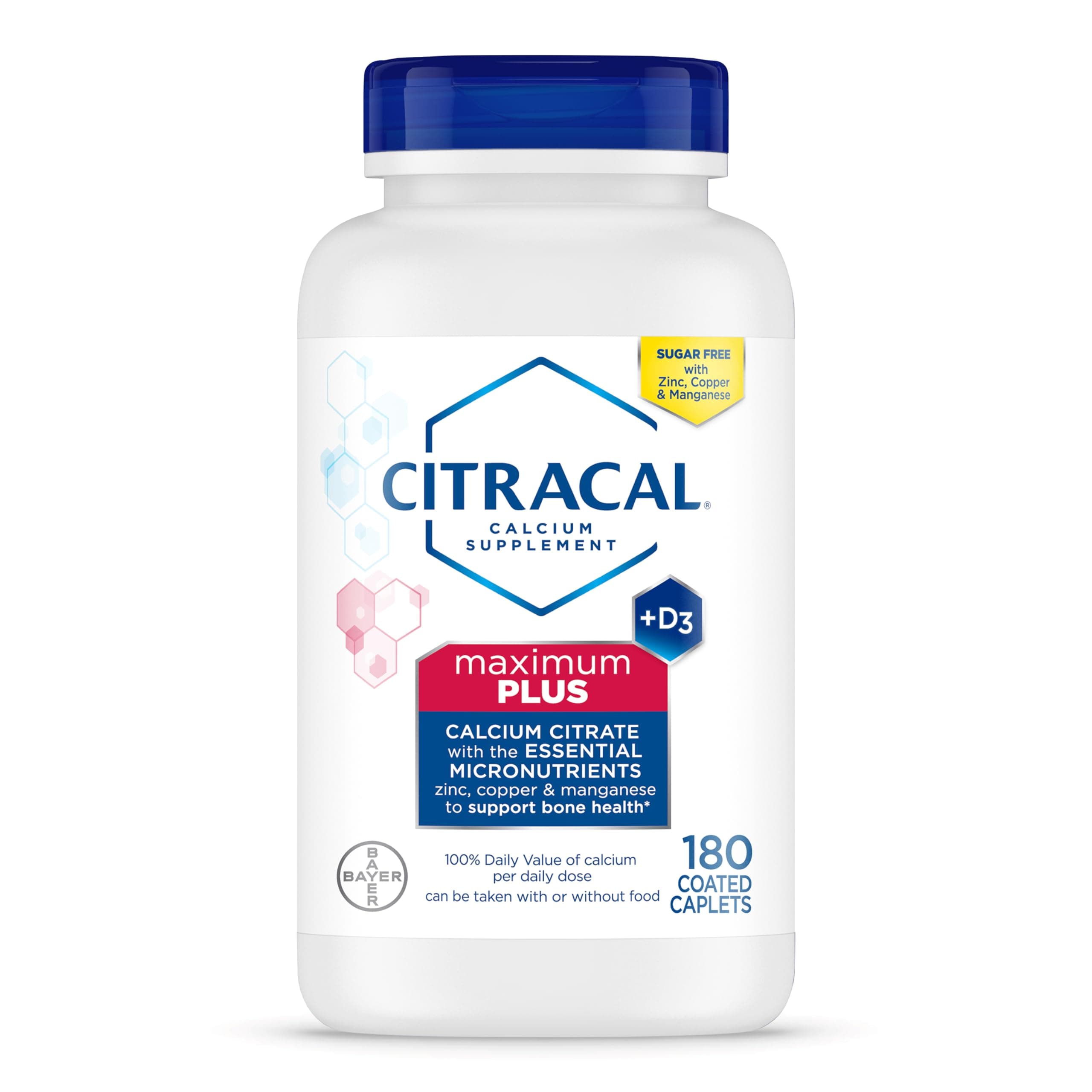 Citracal Maximum Plus Highly Soluble, Easily Digested, 630 mg Calcium Citrate With 1000 IU Vitamin D3, Bone Health Supplement for Adults, Caplets, 180 Count