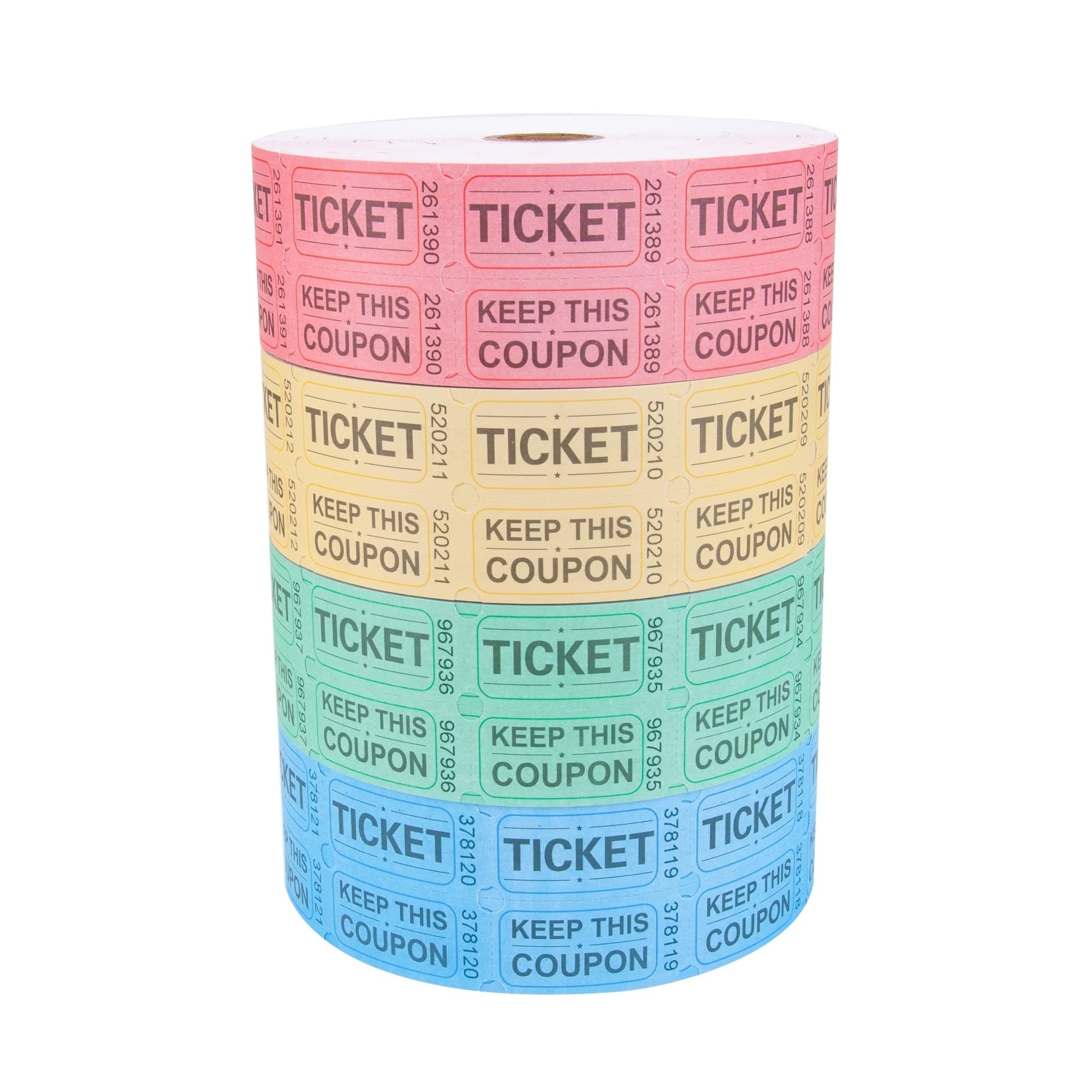 8000 Assorted Raffle Ticket Rolls, Double Raffle Tickets Set of 4 Colors Printable for Raffle, Events, Classroom, Entry, Class Reward & Door Prize
