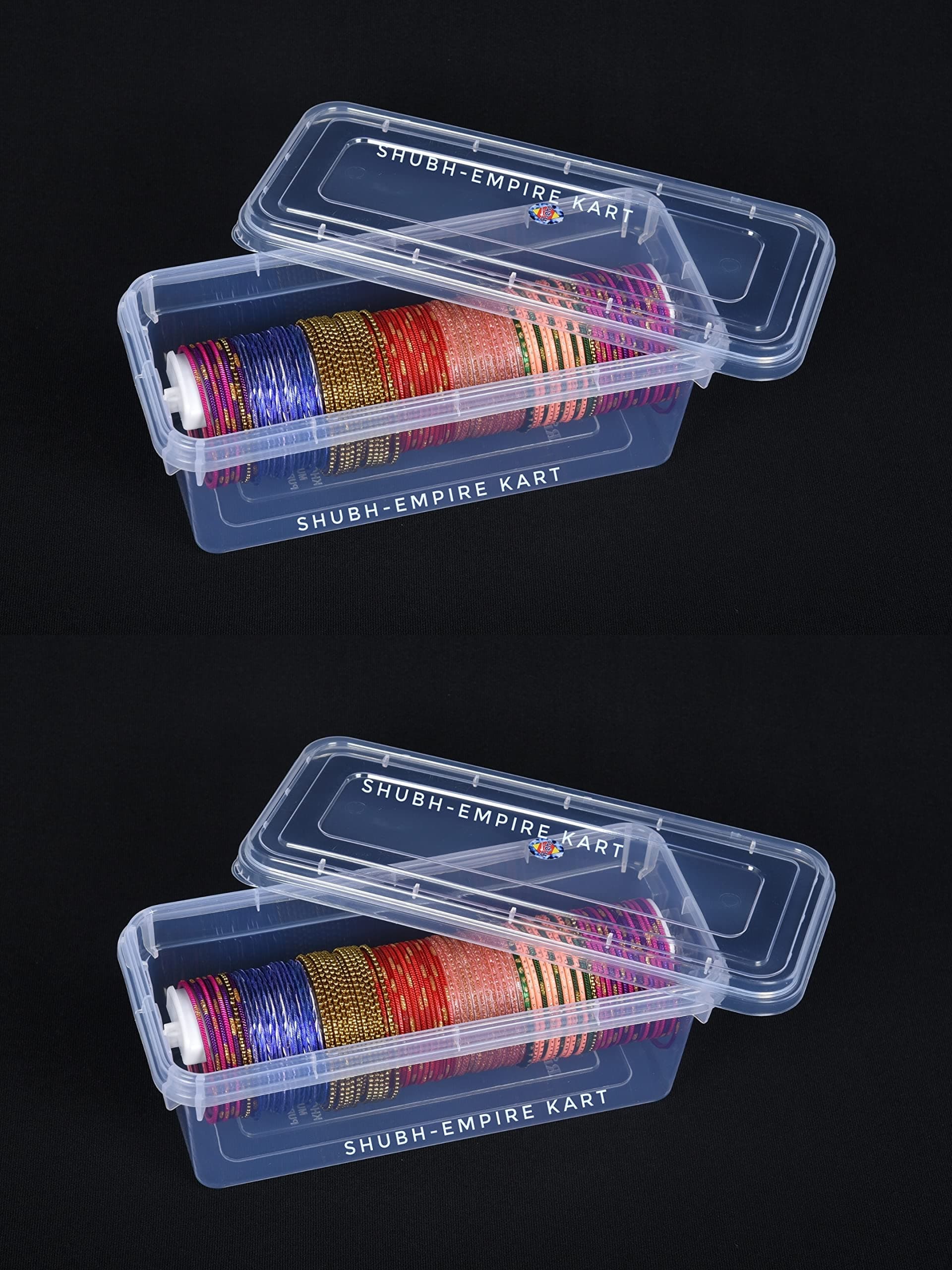 One Rod Bangle Box For Women,Boxes For Storage Plastic Big Size,Jewellery Box For Travelling,Bride,Poratble Chudi Organizer For Travel,Transparent Organiser-Pack of 2 (Made In India)