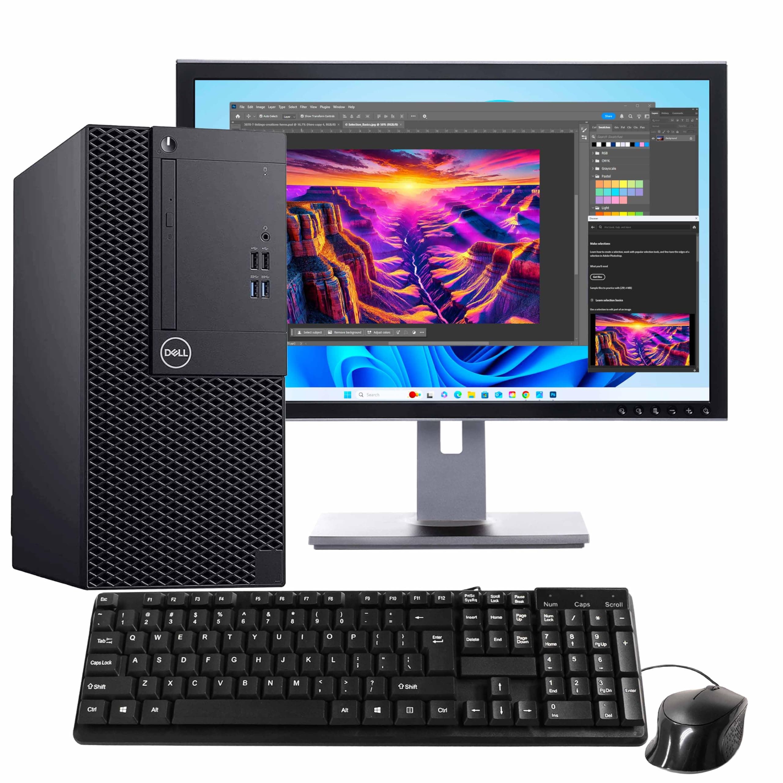 Dell OptiPlex 3070 Tower -Intel Core i5 9th Gen Hexa-Core Processor, 16GB DDR4 RAM, and a 1TB SSD, Quadro P620 2GB GPU, Wired Keyboard and Mouse, Windows 11 Pro, 24" Monitor (Renewed)