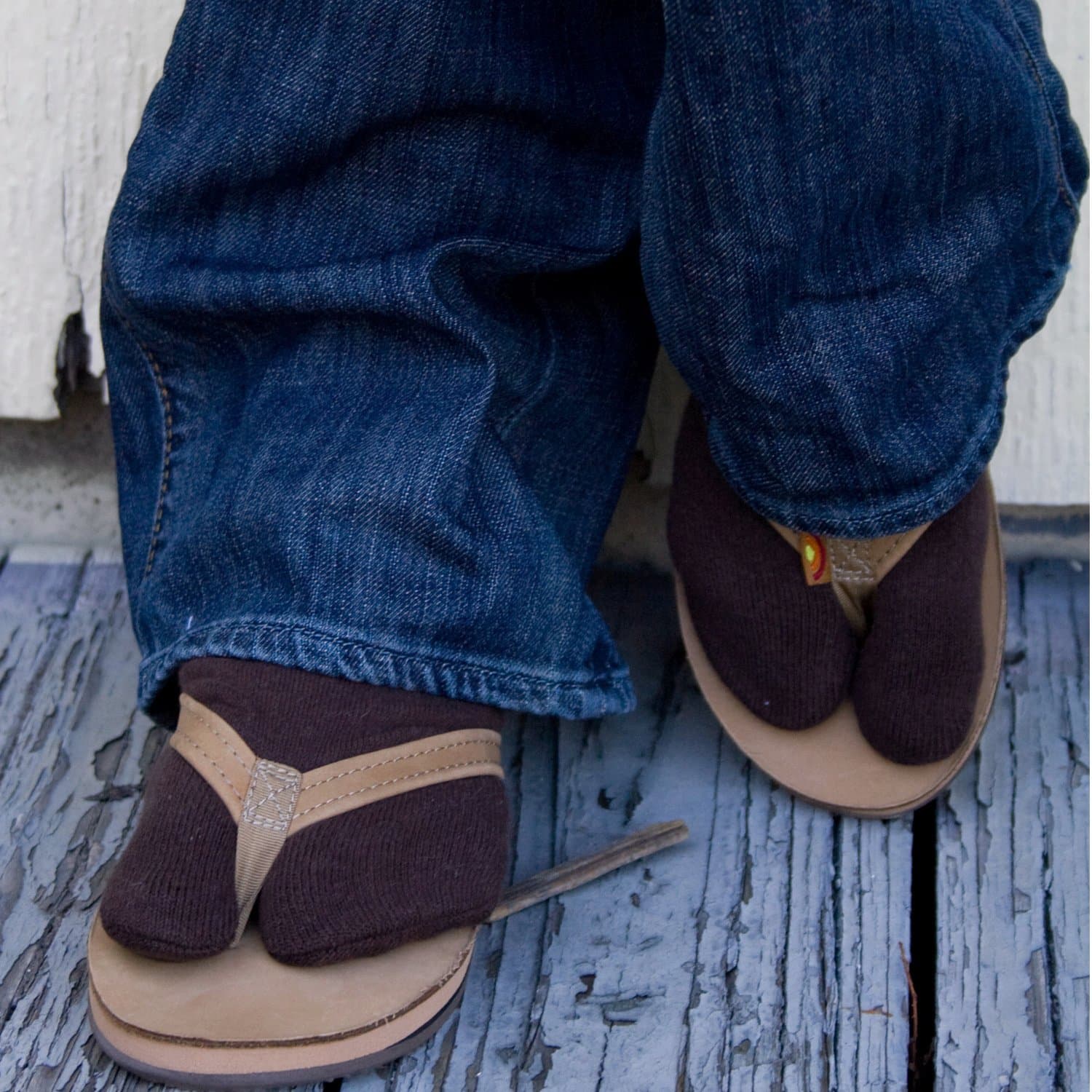 Flip Flop Socks Men's Crew Brown Size Medium