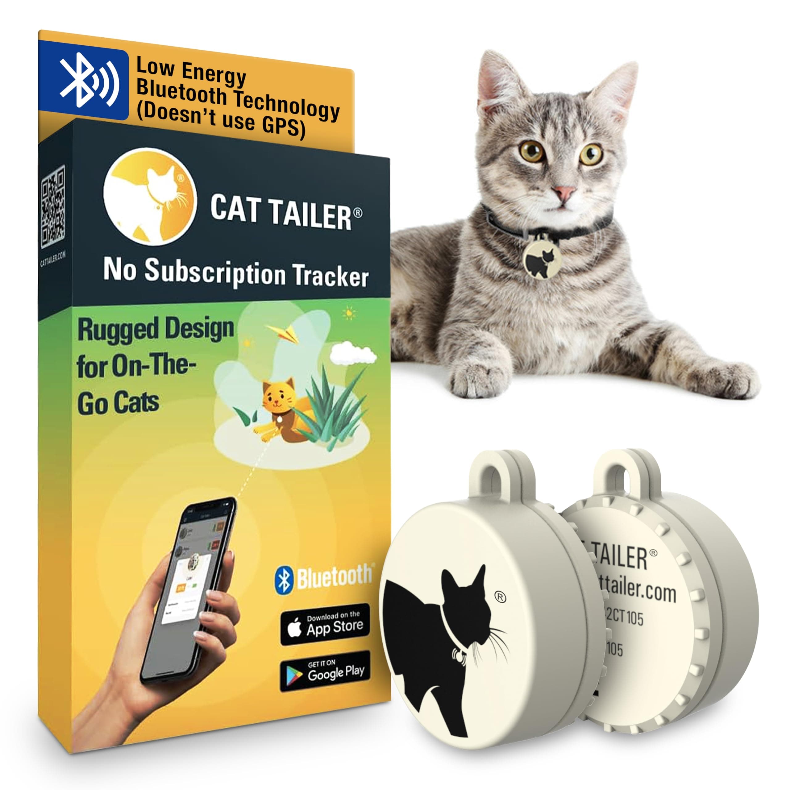 Cat Tracker - Small and Lightweight Waterproof Bluetooth Pet Collar Attachment, 328 foot Range, Replaceable 6 Month Battery Life, Android/Apple iOS Compatible