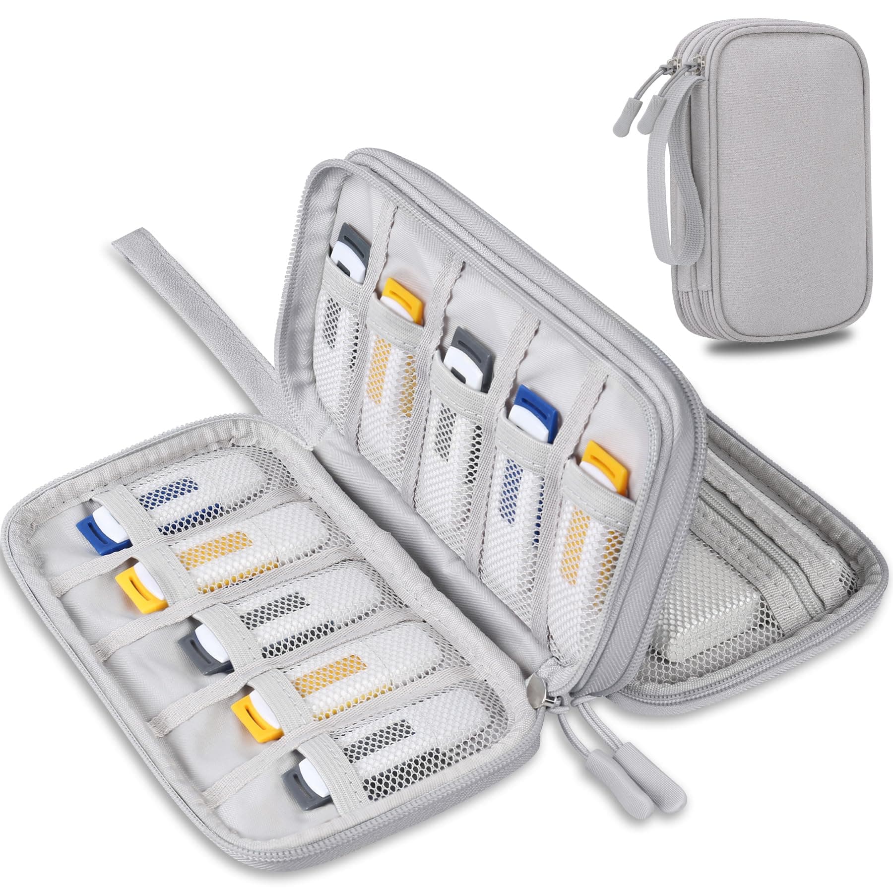 Lacdo USB Flash Drive Case Thumb Drive Holder Case Organizer Portable Electronic Accessories Storage Bag for SanDisk/SamData/Samsung USB Flash Drives Jump Drive Memory Stick, SD Card, Cable, Gray