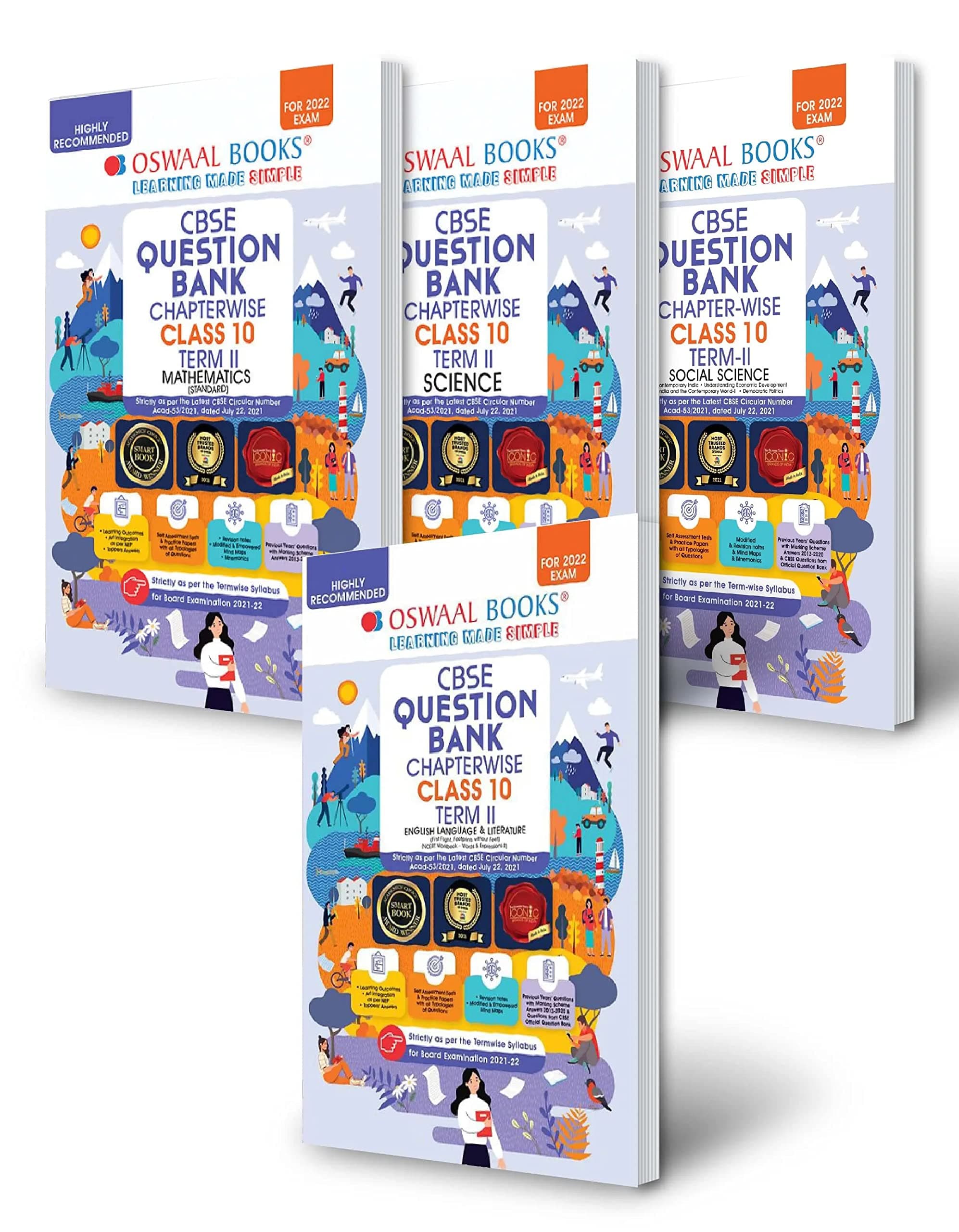 Oswaal CBSE Question Bank Chapterwise For Term 2, Class 10 (Set of 4 Books) English Language & Literature, Science, Social Science & Math (Standard) (For 2022 Exam)