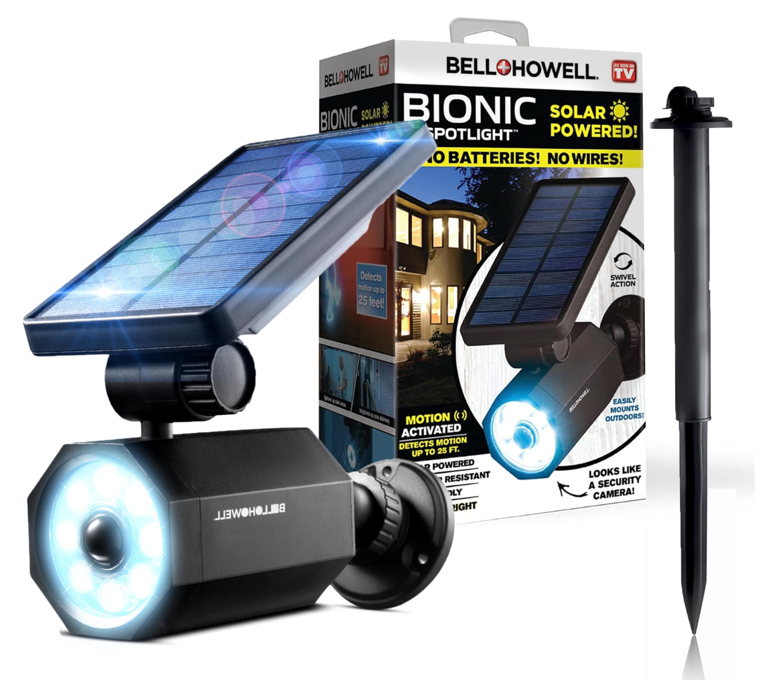 Bell+Howell Bionic Spotlight ASON TV LED Solar Motion Sensor Super Bright Waterproof Landscape Lights for Yard, Garden As Seen On TV