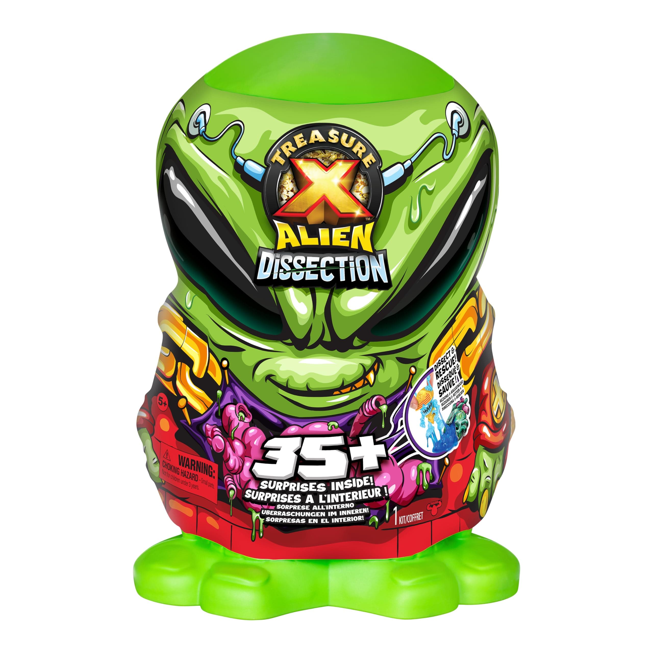 TREASURE X Mega Alien Dissection With 35 Plus Surprises Inside, Dissect the 12 Inch Tall Alien, Rescue the 4 Alien Treasure Hunters, Discover Alien Weapons, Stickers, Plus 4 Alien Treasures