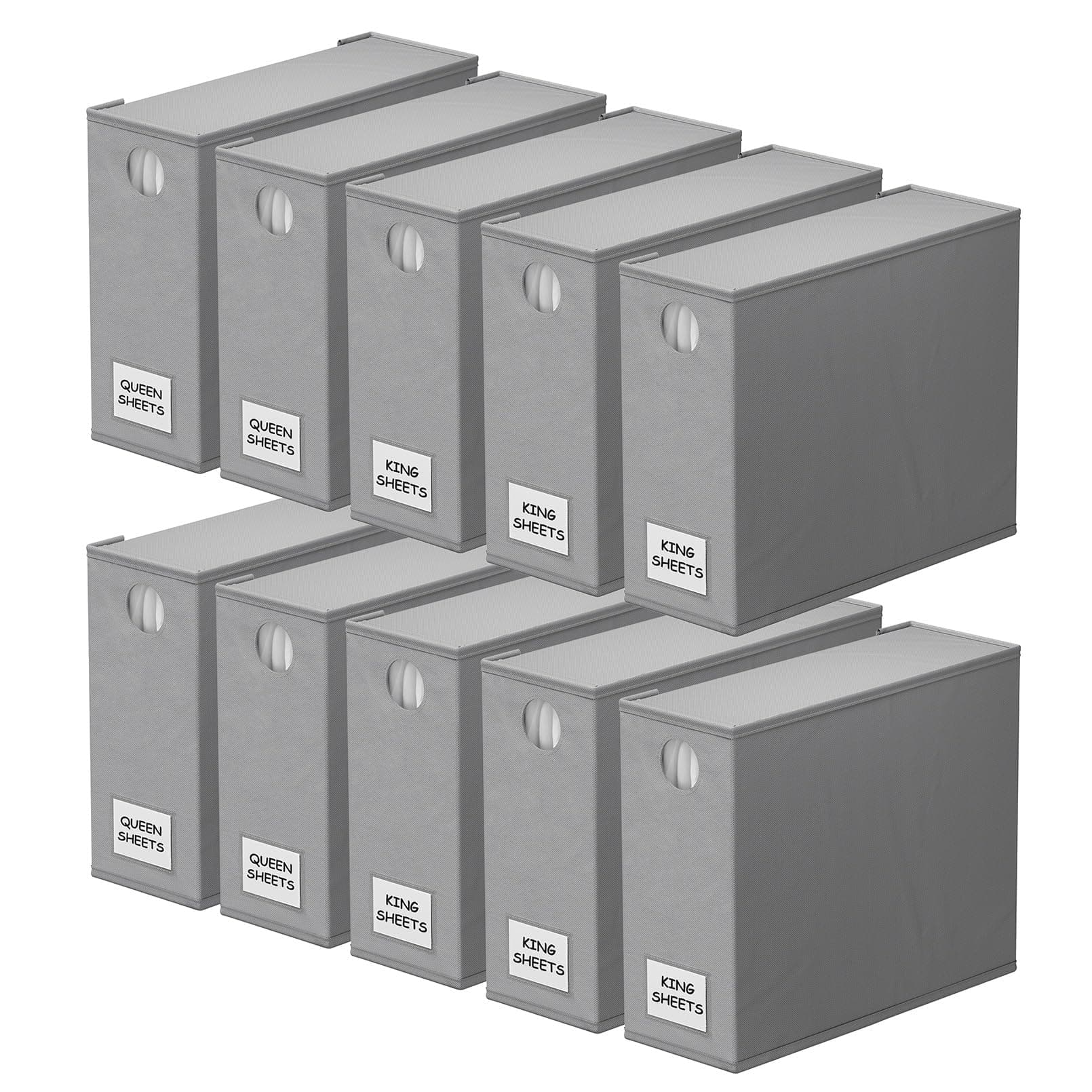 SpaceAid 10 Pack Bed Sheet Organizers and Storage, Foldable Sheet Organizer for Linen Closet, Sheets Set Folder Keeper with Window XL (Queen & King Size) Organizing Bedding Container, Gray