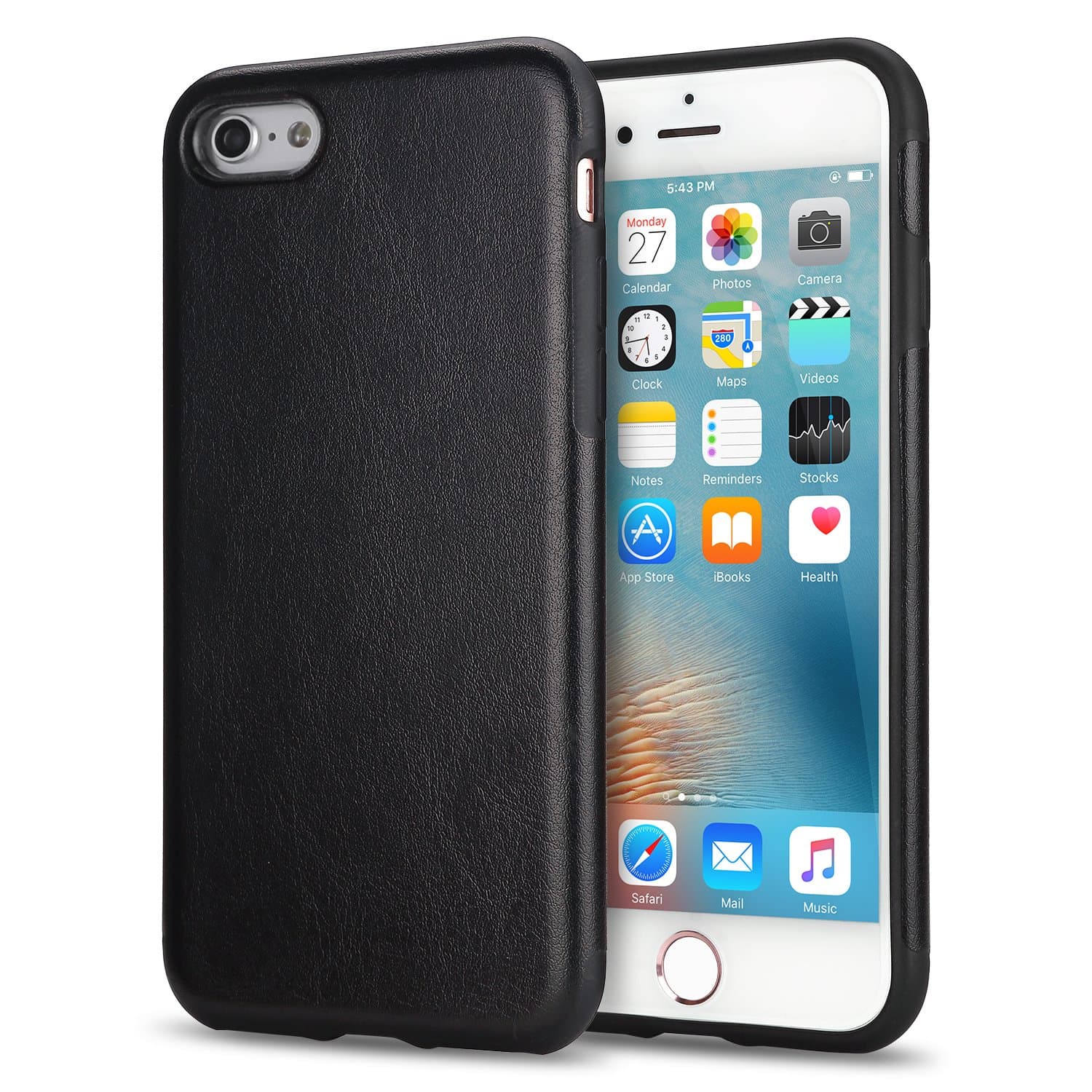 TENDLIN iPhone 6s Plus Case Leather Back Flexible TPU Silicone Hybrid Slim Cover for Apple iPhone 6 Plus and iPhone 6s Plus Black
