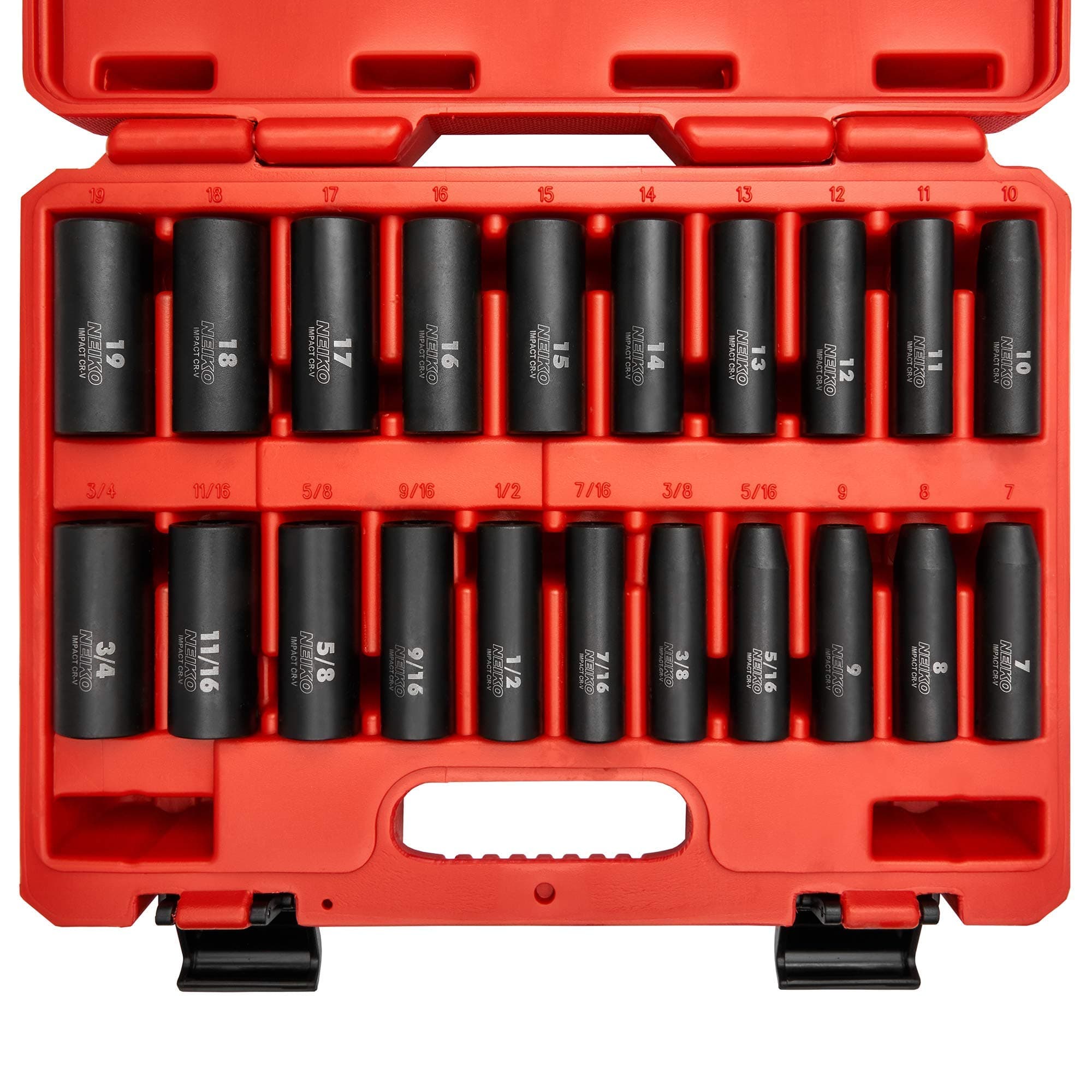 02431A 3/8” Drive SAE and Metric Deep Impact Socket Set | 21 Pieces | SAE 5/16” to 3/4” | Metric 7mm to 19mm | Premium Cr-V Steel | 6-Point Hex Design | Corrosion Resistant Coating