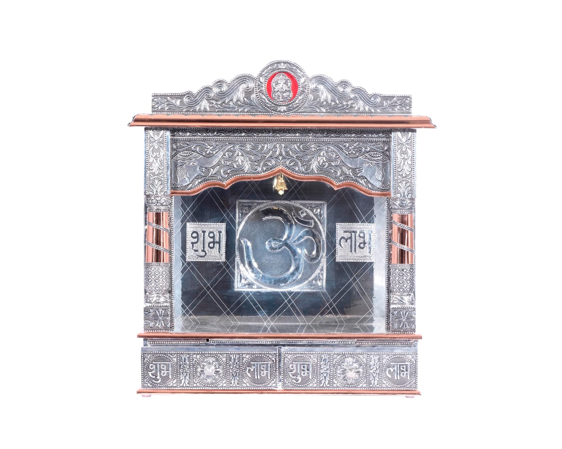 Silver Mandir for Home - Copper Oxidized - Without Door (Medium)