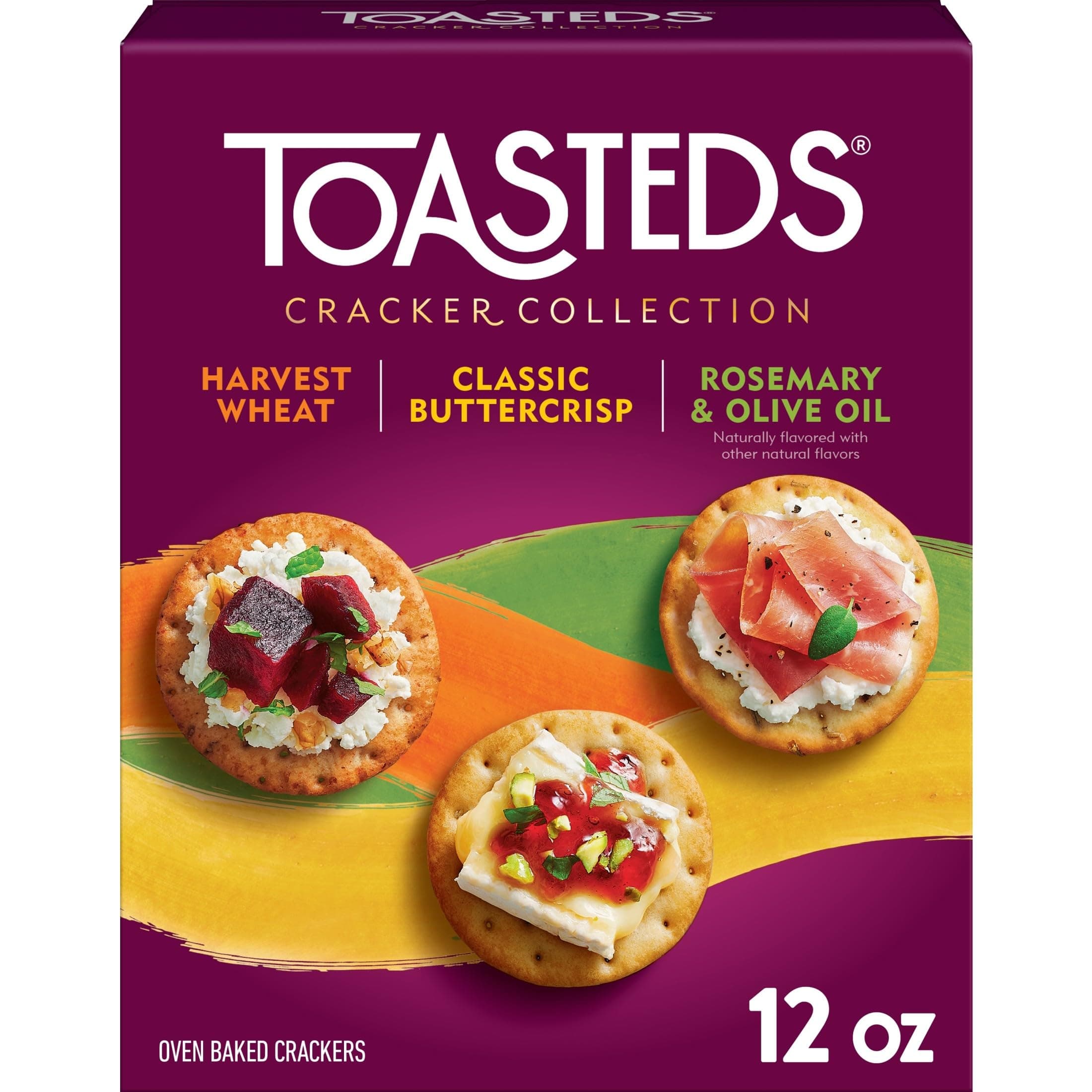 Toasteds Crackers, Cracker Collection, Lunch Snacks, Variety Pack, 12oz Box (1 Box)