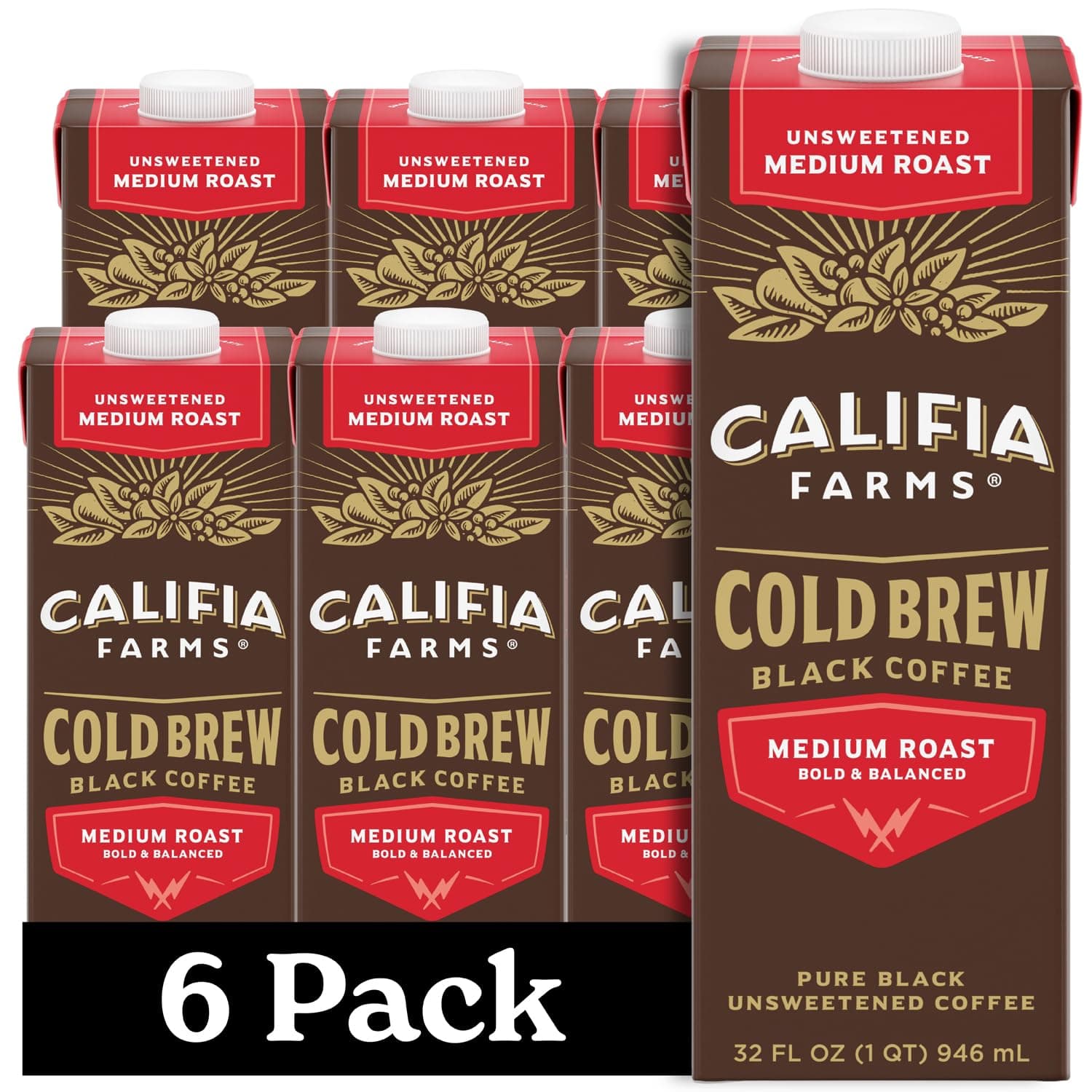 - Pure Black Medium Roast Cold Brew Coffee, 32 Oz (Pack of 6), 100% Arabica, Shelf Stable, Plant Based, Vegan, Gluten Free, Non GMO, Sugar Free, Iced Coffee