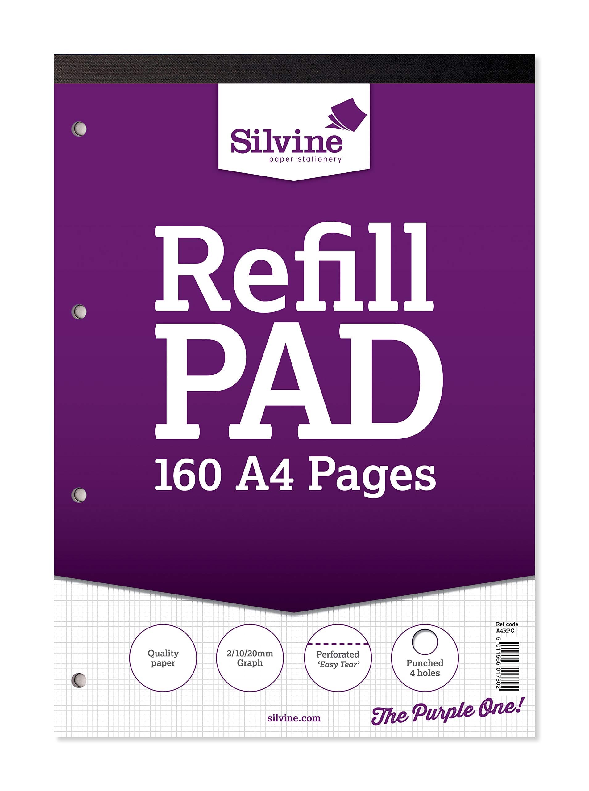 SilvineA4 Refill Pad - 2/10/20 mm Graph (160 Pages) Single,White
