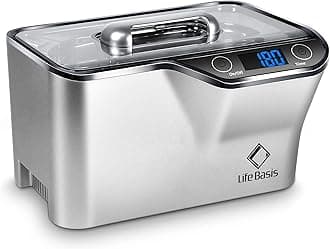 Life Basis Ultrasonic Cleaner 600 ml - Digital Ultrasonic Cleaning Device for Watches Jewellery Rings Glasses Ultrasonic Bath 42 KHz, 5 Timing, LED Display, Removable Plug