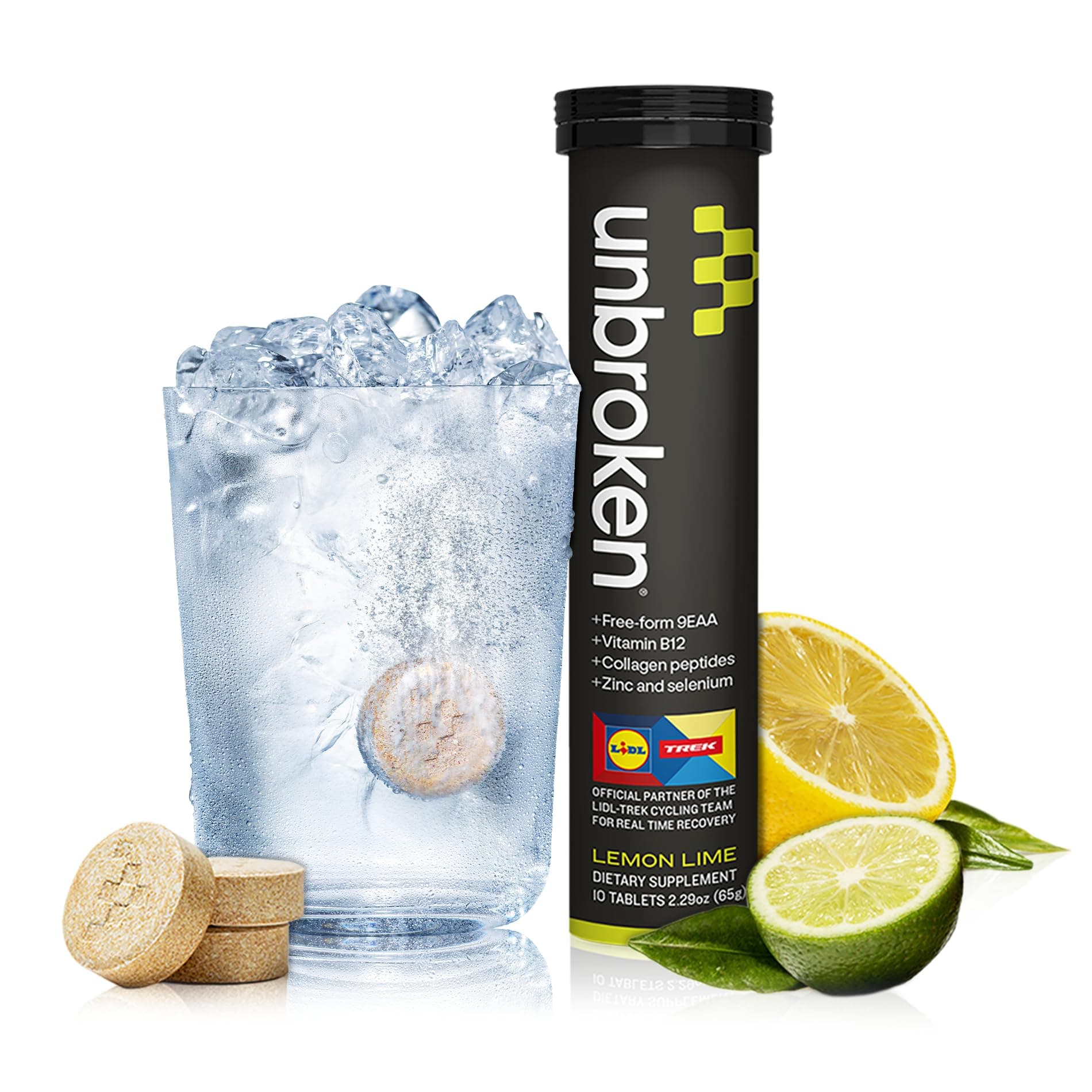 UNBROKEN Amino Energy Tablets with All 9 EAA & BCAA Amino Acids in Free-Form, Amino Acids Supplement for Faster Recovery & Less Muscle Soreness, Post & Preworkout for Men & Women,10 Serv. Lemon/Lime.